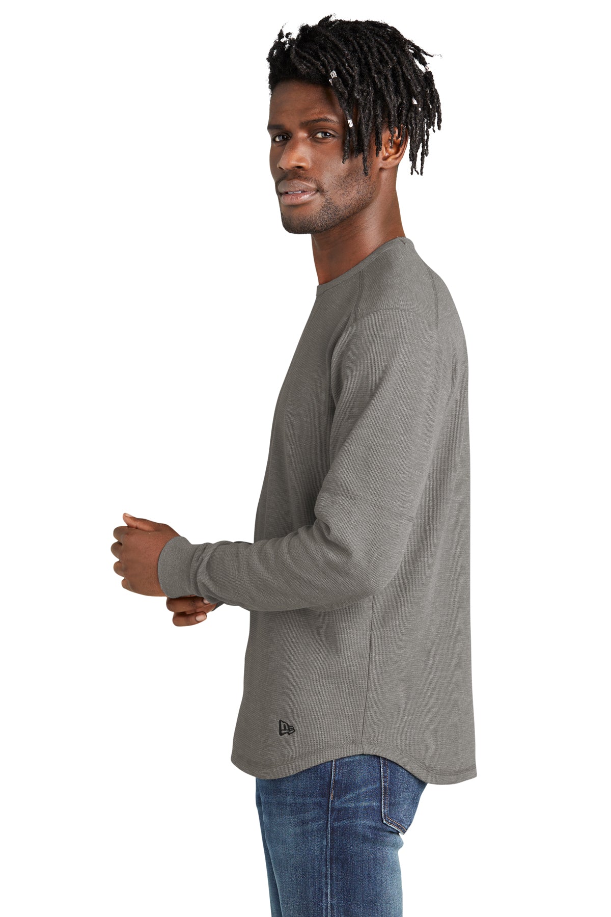 New Era Thermal Long Sleeve Custom T Shirts, Shadow Grey Heather [Black's Valley AG]