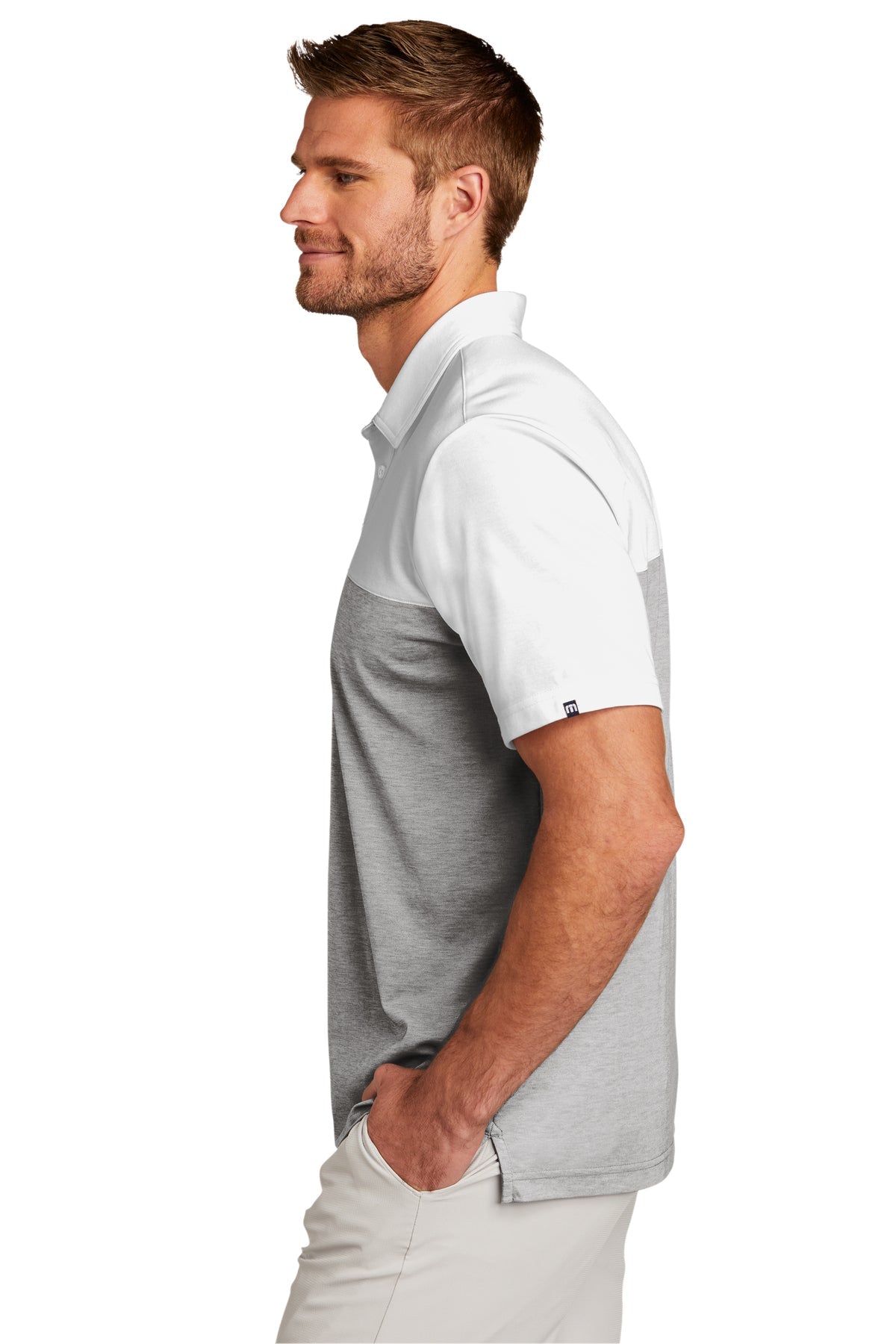 TravisMathew Oceanside Blocked Polo White Quiet Shade Grey Heather