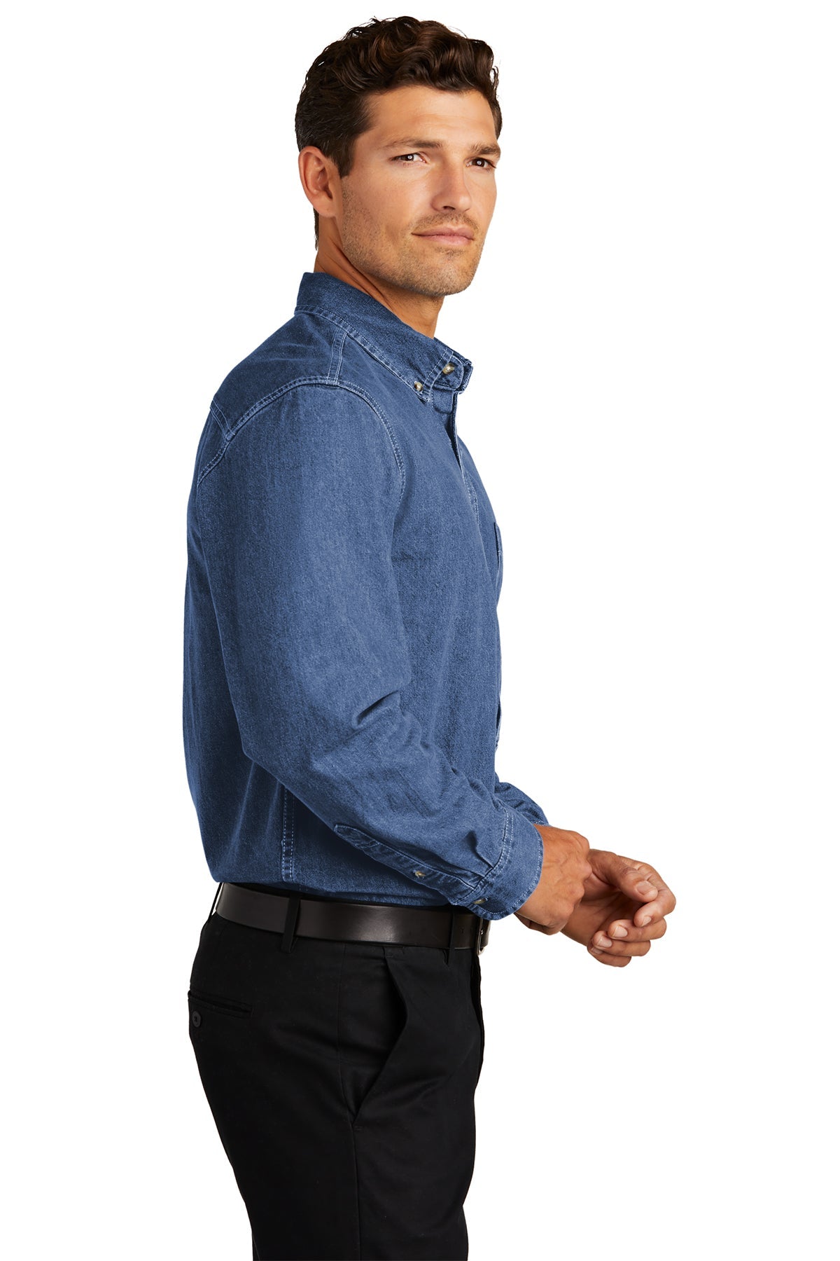 Port Authority Heavyweight Custom Denim Shirts, Dark Blue Stonewashed [NARENCO]