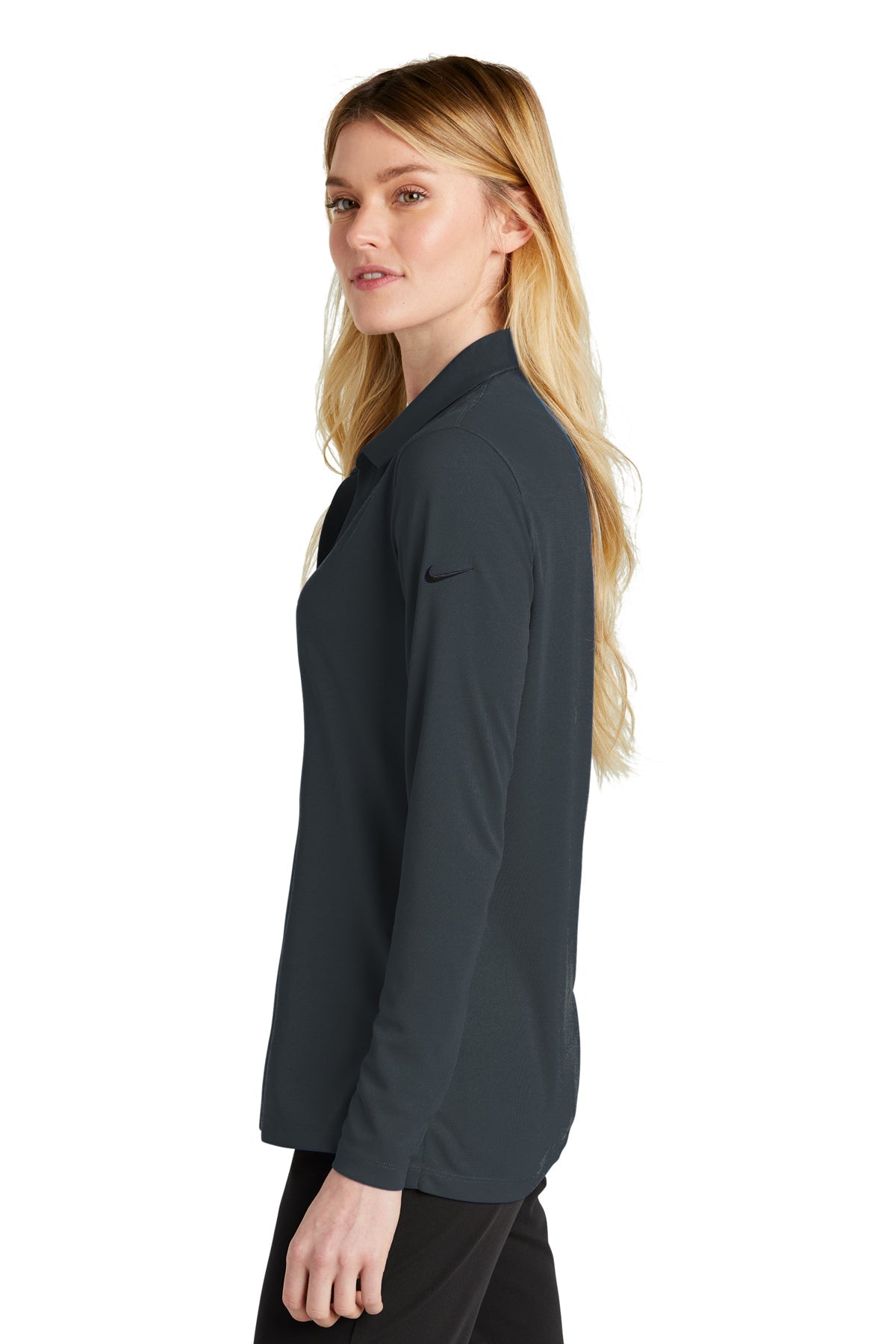 Nike Ladies Dri-FIT Micro Pique Long Sleeve Custom Polos, Anthracite