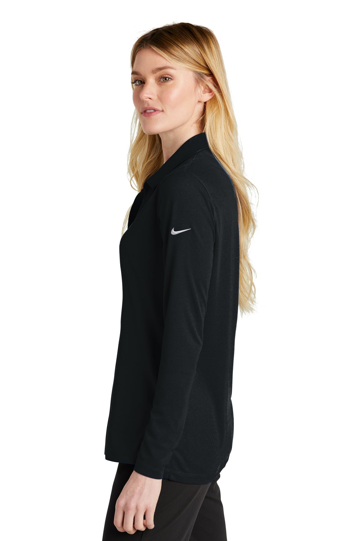 Nike Ladies Dri-FIT Micro Pique Long Sleeve Custom Polos, Black