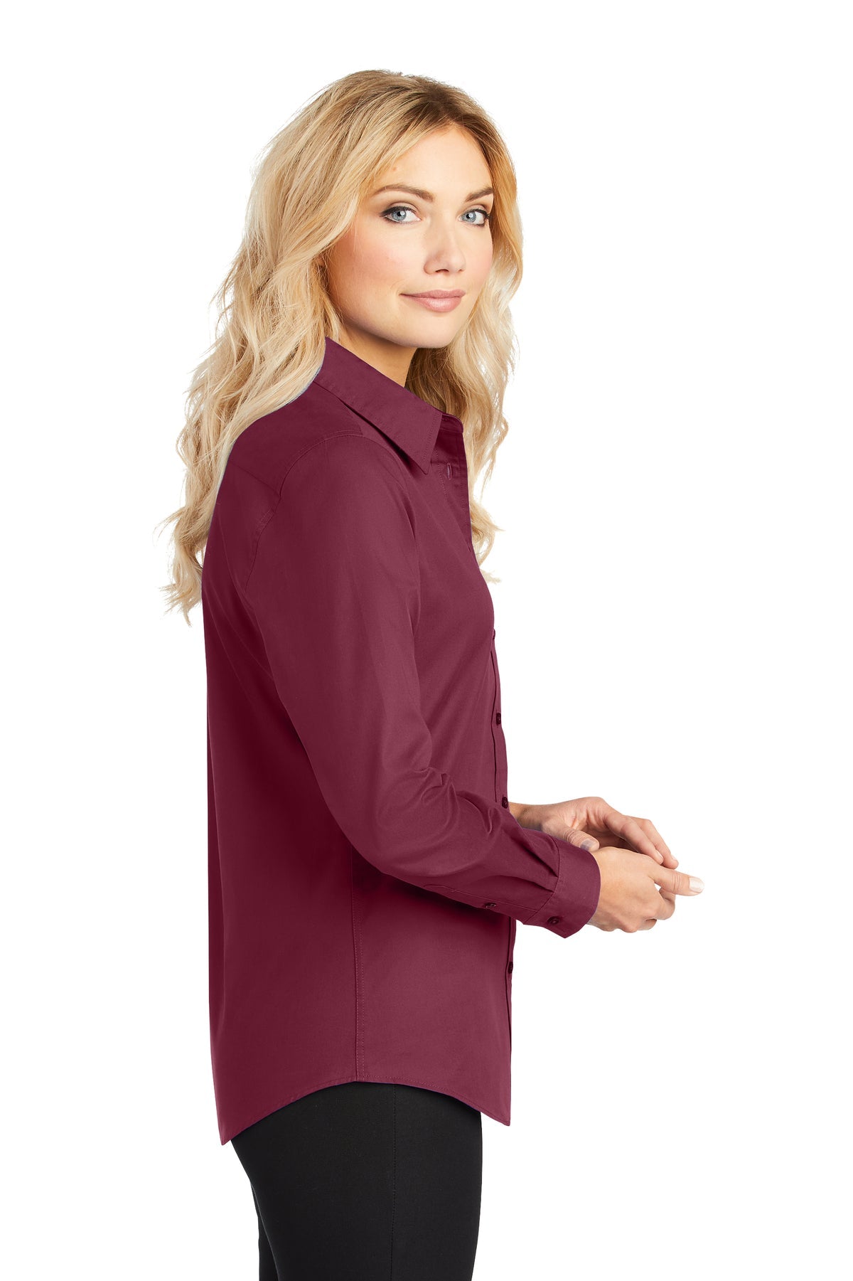 port authority_l608 _burgundy/light stone_company_logo_button downs
