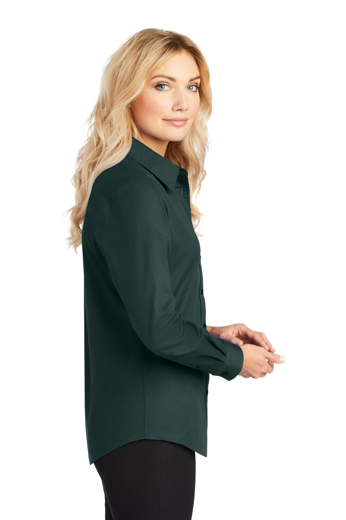port authority_l608 _dark green/navy_company_logo_button downs