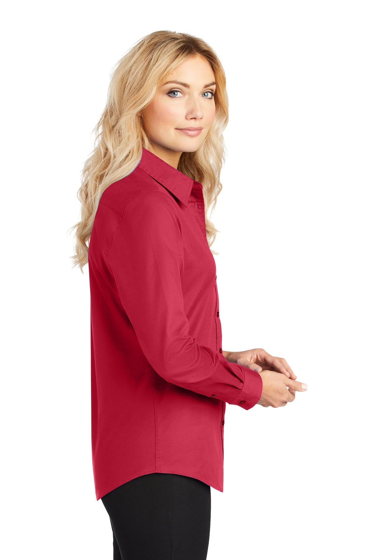 port authority_l608 _red/light stone_company_logo_button downs