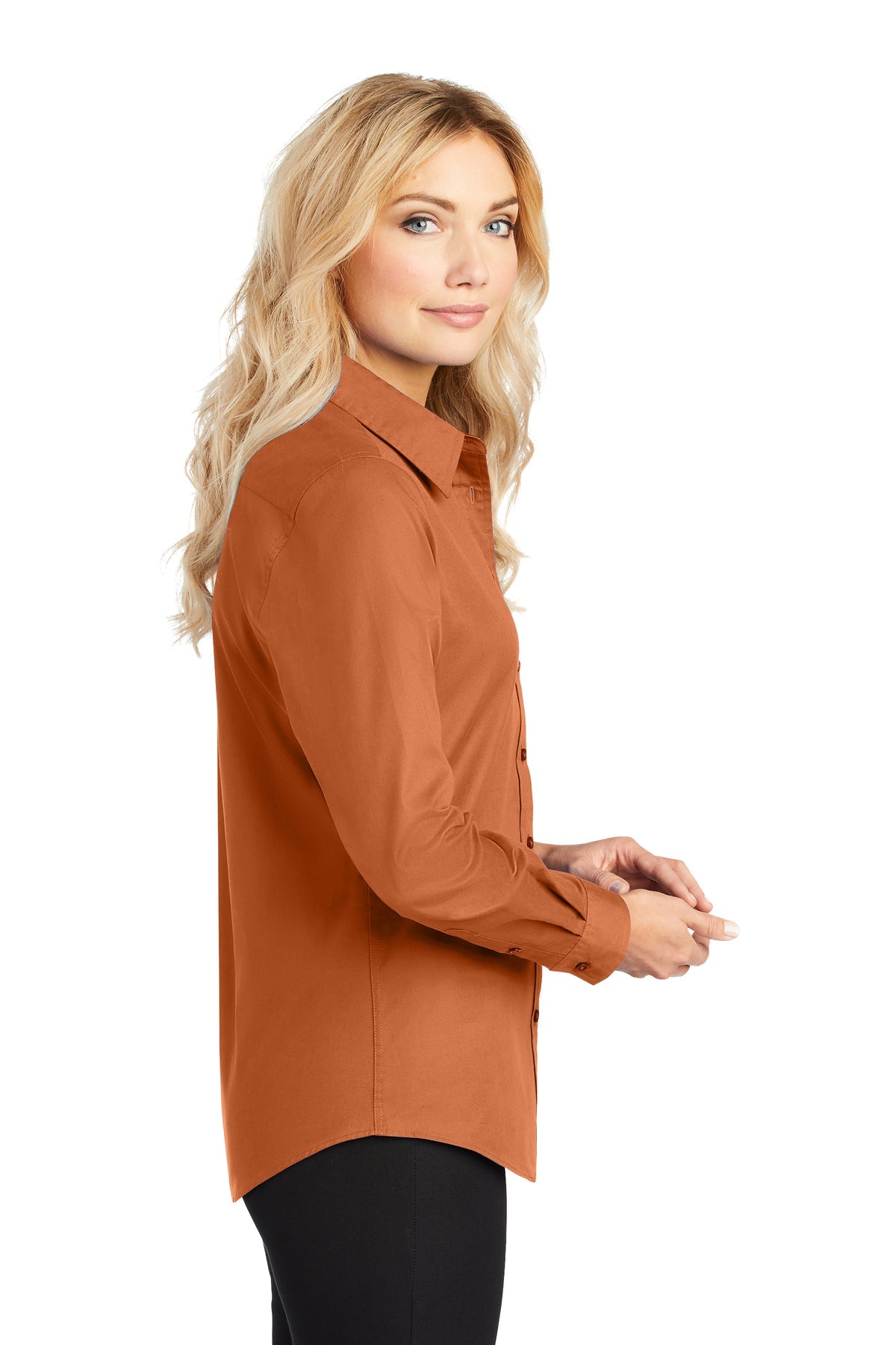 port authority_l608 _texas orange/light stone_company_logo_button downs