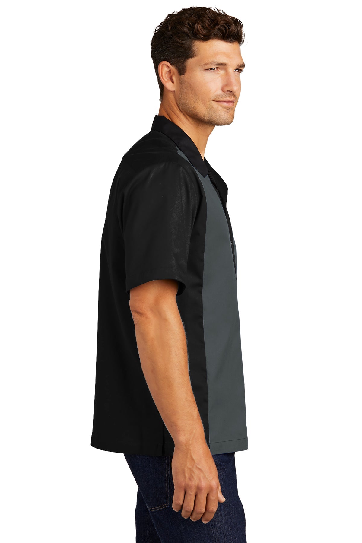 port authority_s300 _black/steel grey_company_logo_button downs