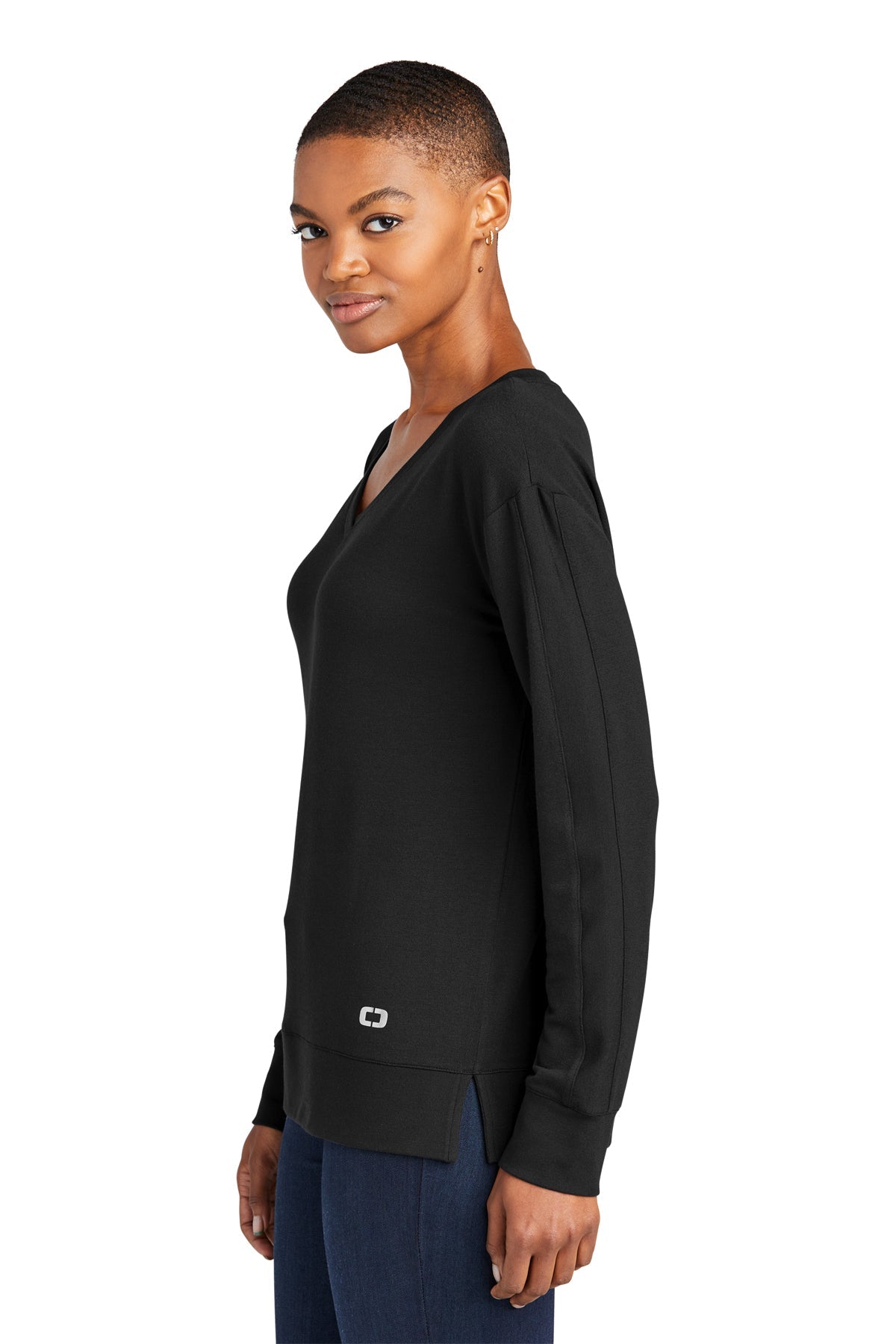 OGIO Ladies Luuma Long Sleeve Custom V-Necks, Blacktop
