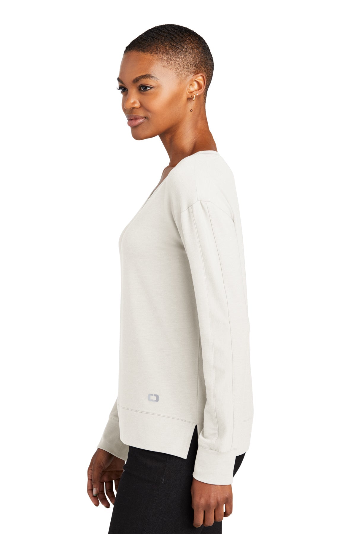OGIO Ladies Luuma Long Sleeve Custom V-Necks, Ivory Snow