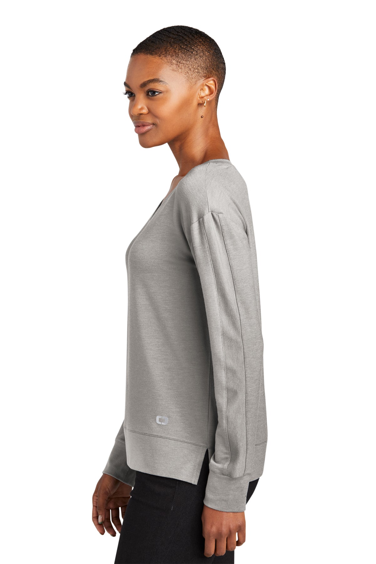 OGIO Ladies Luuma Long Sleeve Custom V-Necks, Petrol Grey