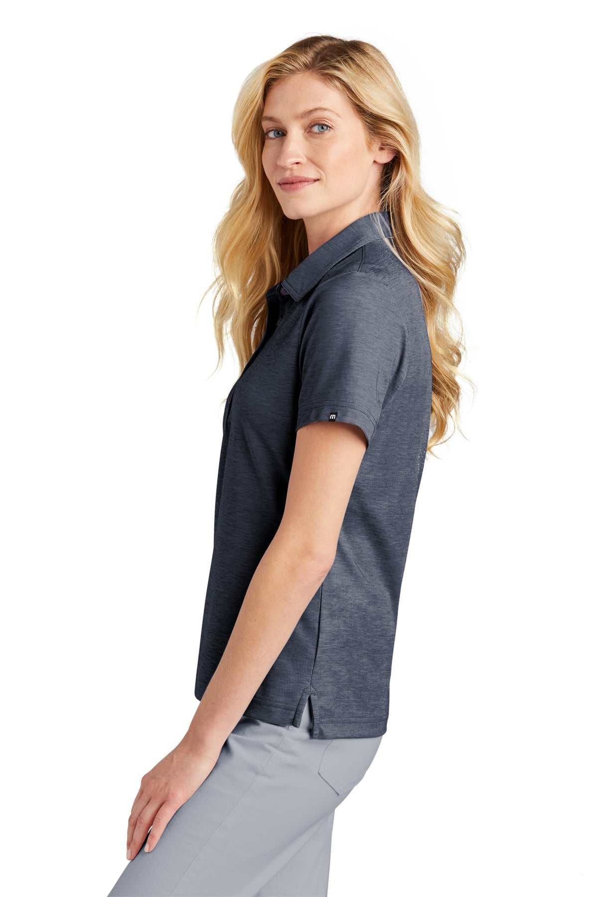 TravisMathew Ladies Oceanside Heather Polo Blue Nights Heather
