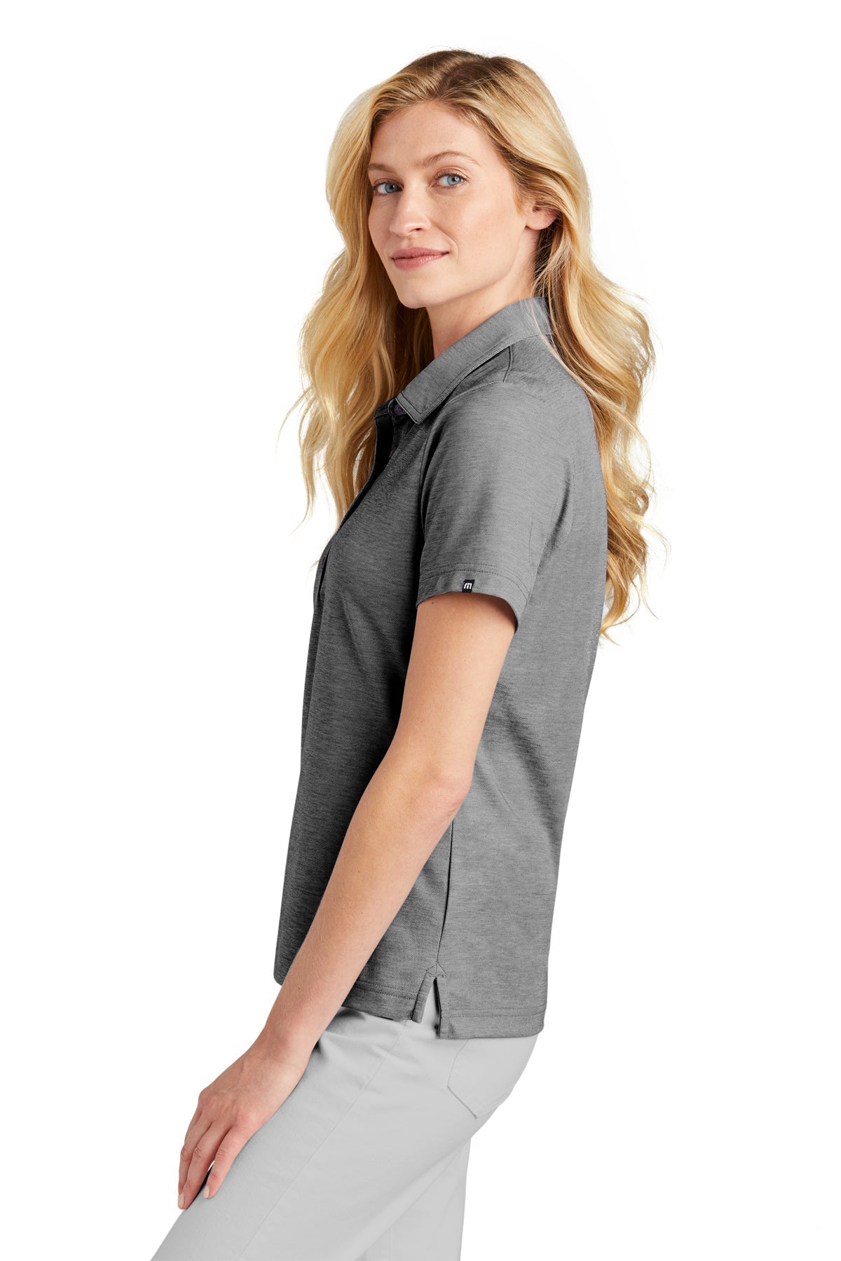 TravisMathew Ladies Oceanside Heather Polo Quiet Shade Grey Heather