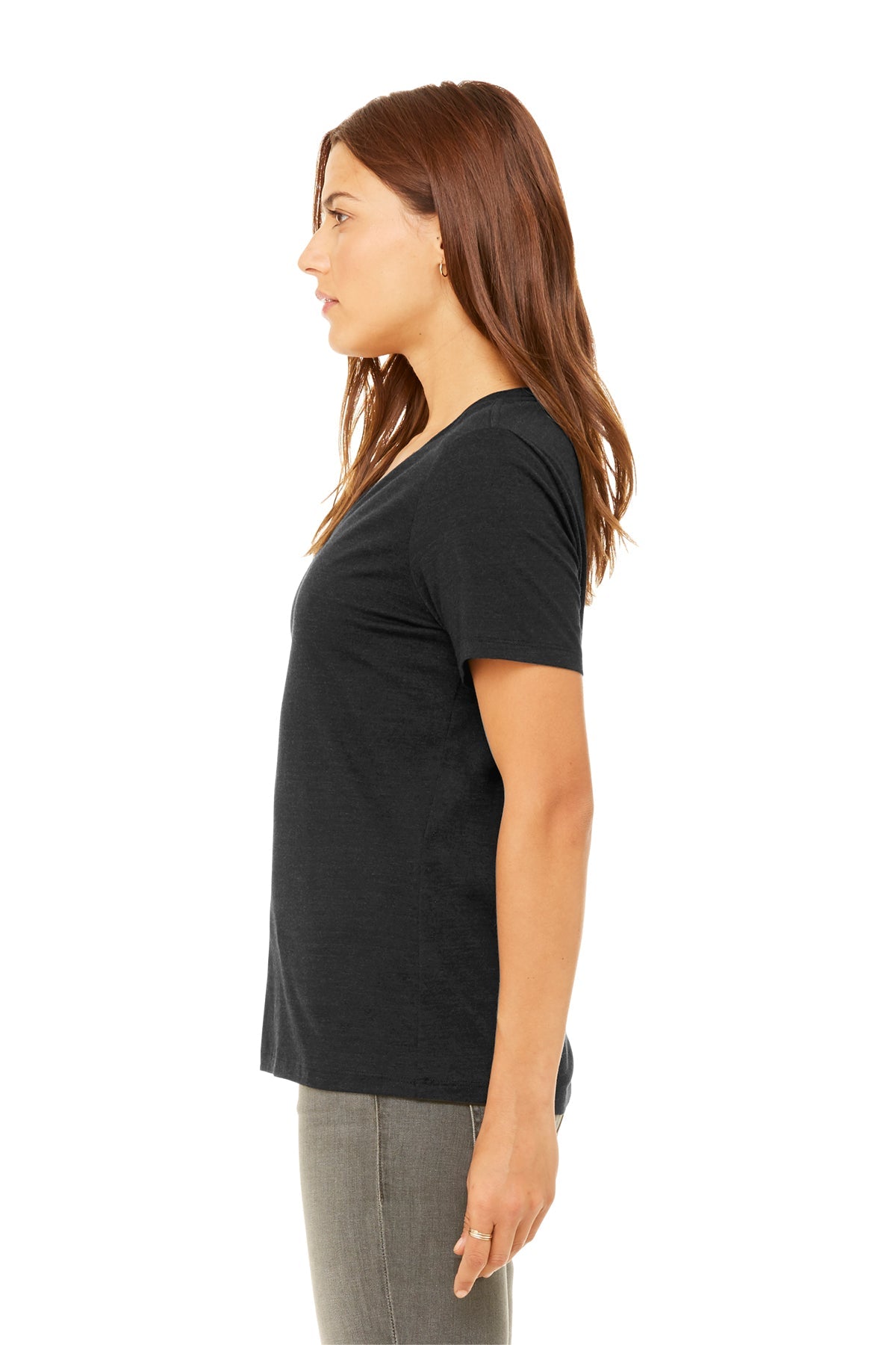 Bella Canvas Womens Relaxed Heather V-Neck, Black [Fellowes Brands]