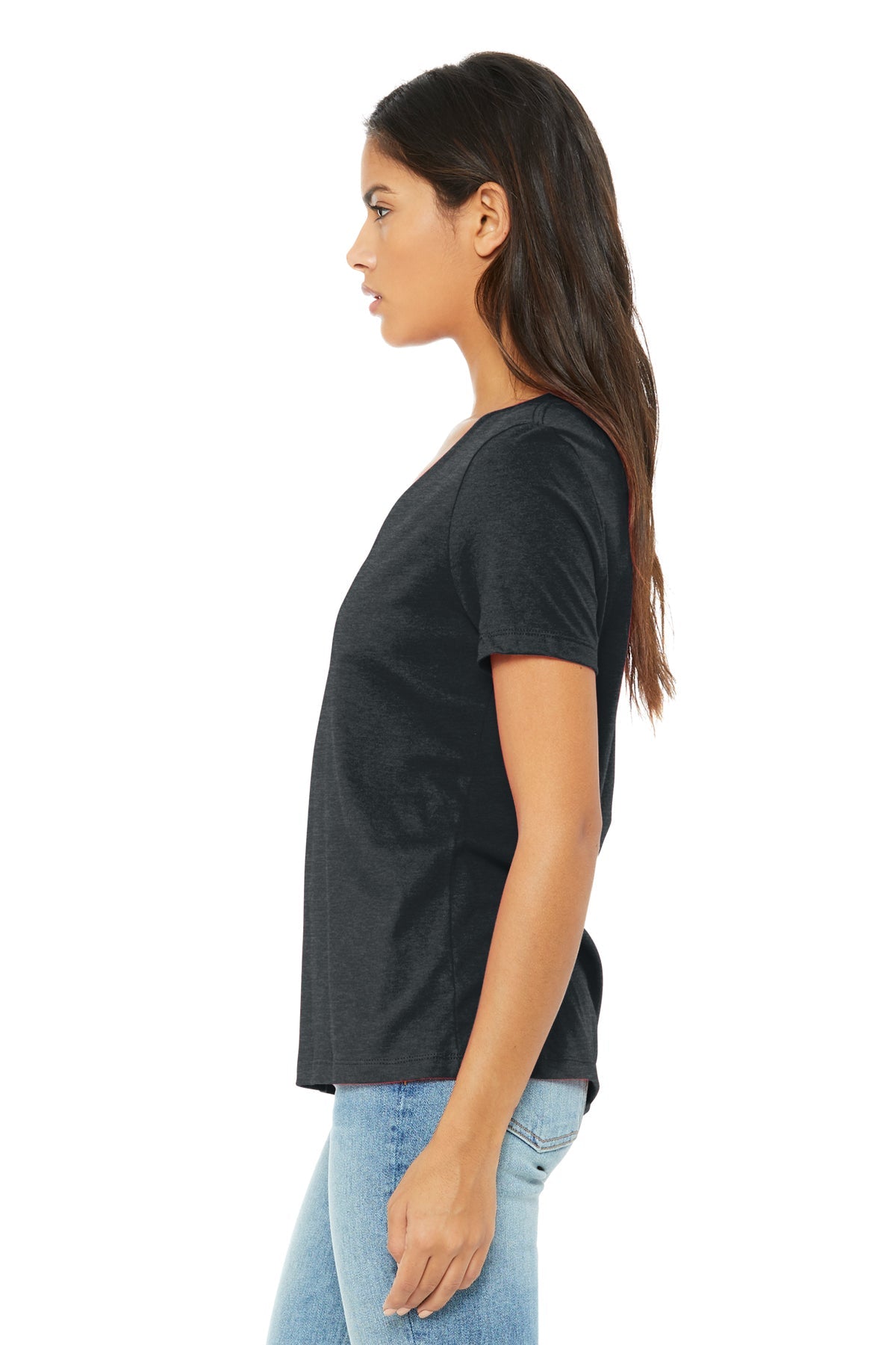 Bella Canvas Womens Relaxed Heather V-Neck, Dark Grey
