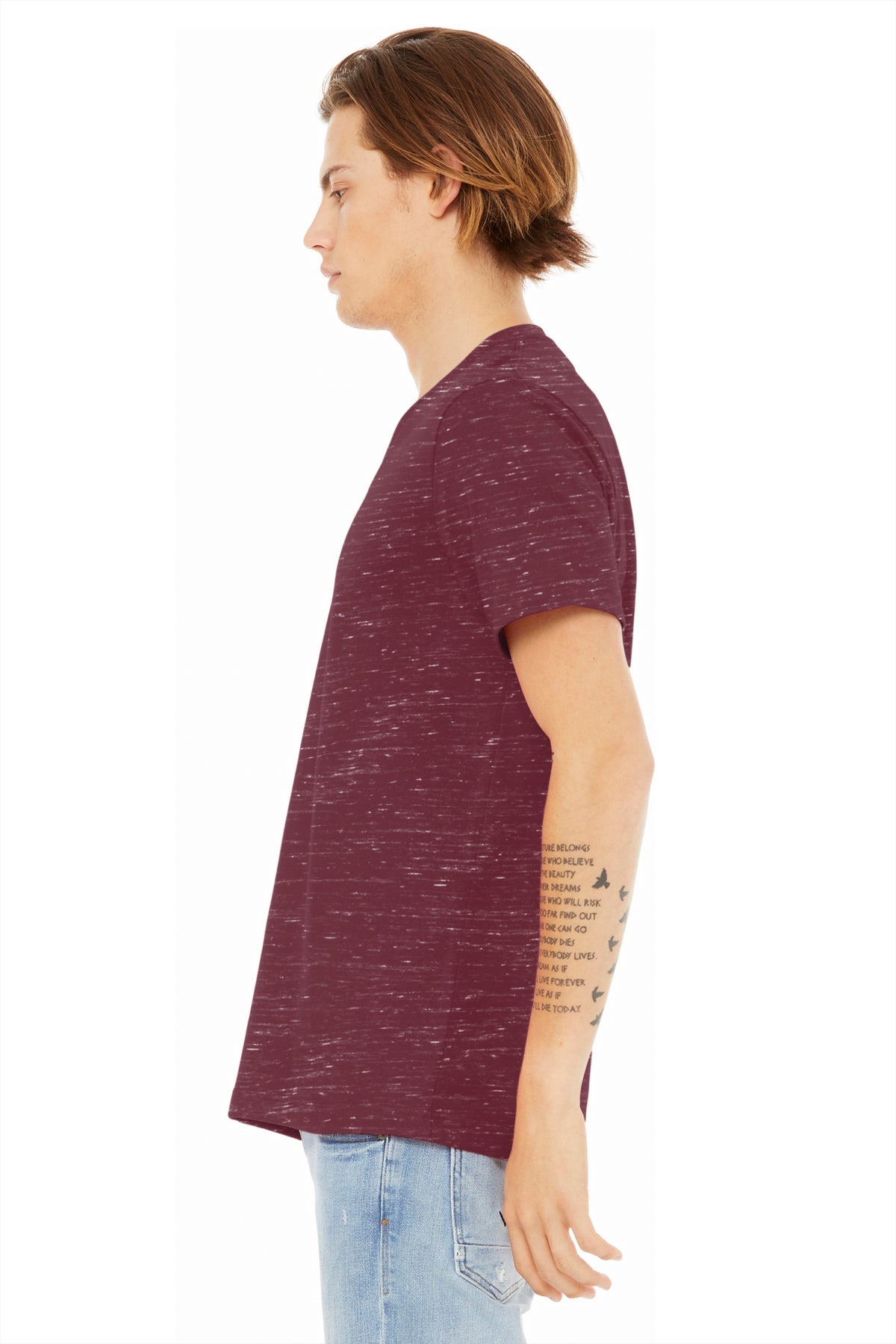 Bella Canvas Unisex Textured Jersey V-Neck, Maroon Marble