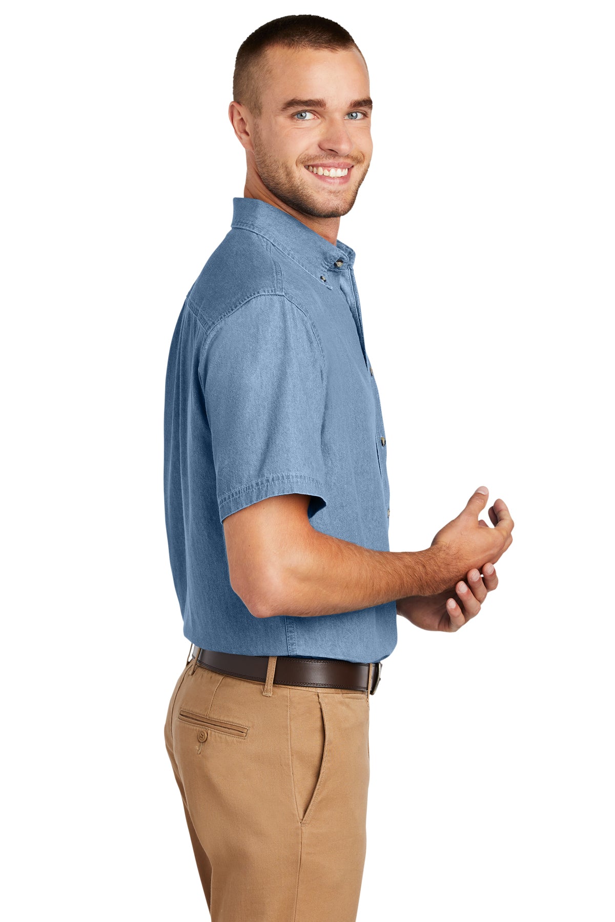 Port & Company Short Sleeve Custom Denim Shirts, Faded Blue [Dunbar]
