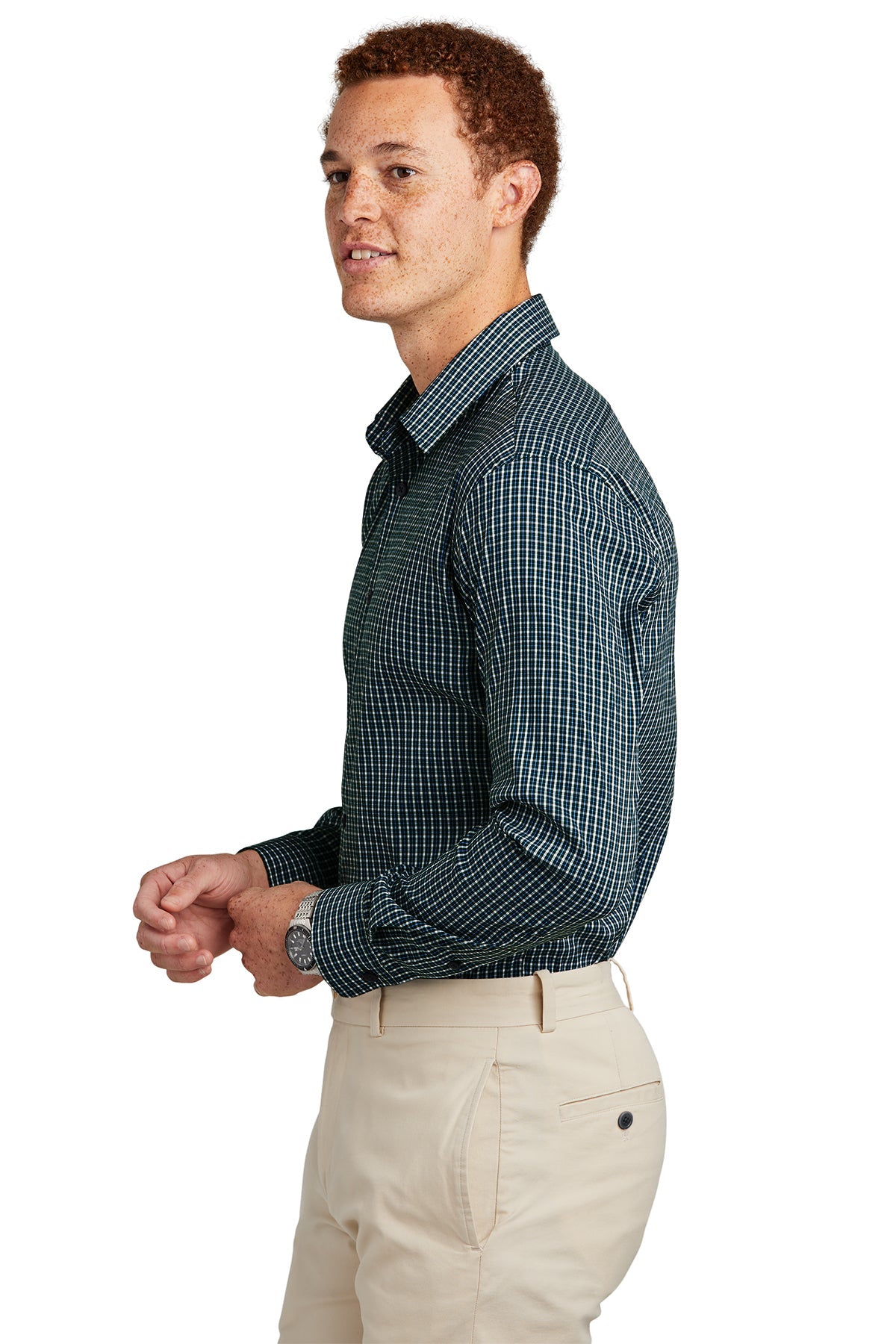 Brooks Brothers Tech Stretch Patterned Shirt, Dark Pine Multi Check