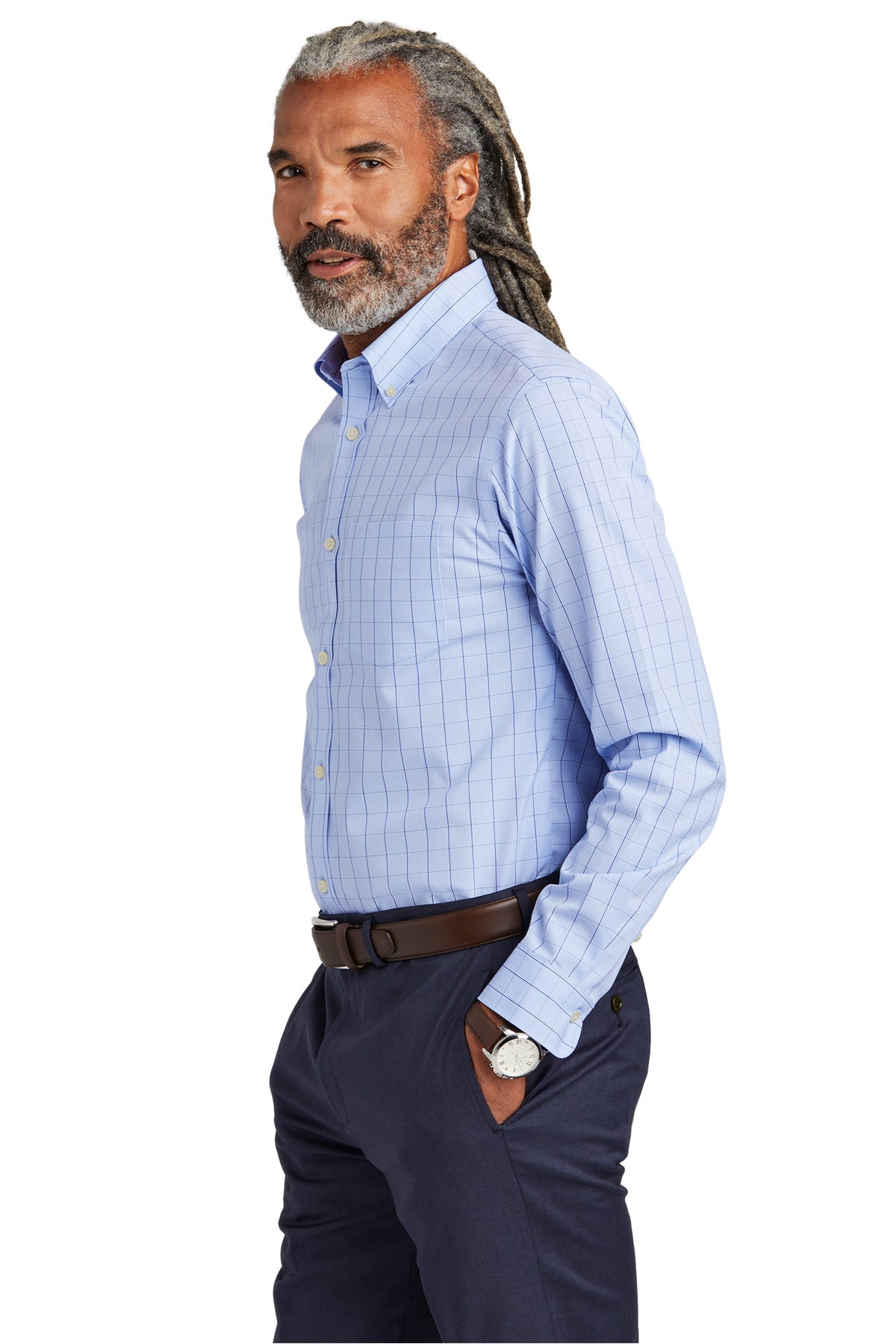 Brooks Brothers Wrinkle-Free Stretch Patterned Shirt, Newport Blue [Dunbar]