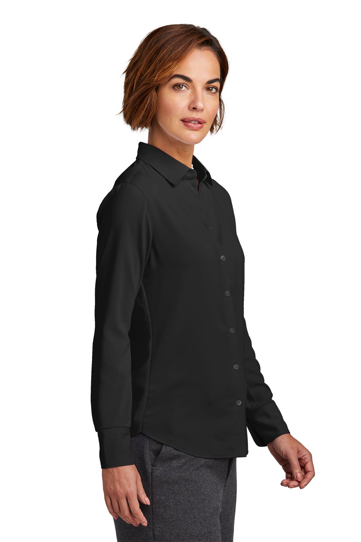 Brooks Brothers Womens Full-Button Satin Blouse, Deep Black [ERES]