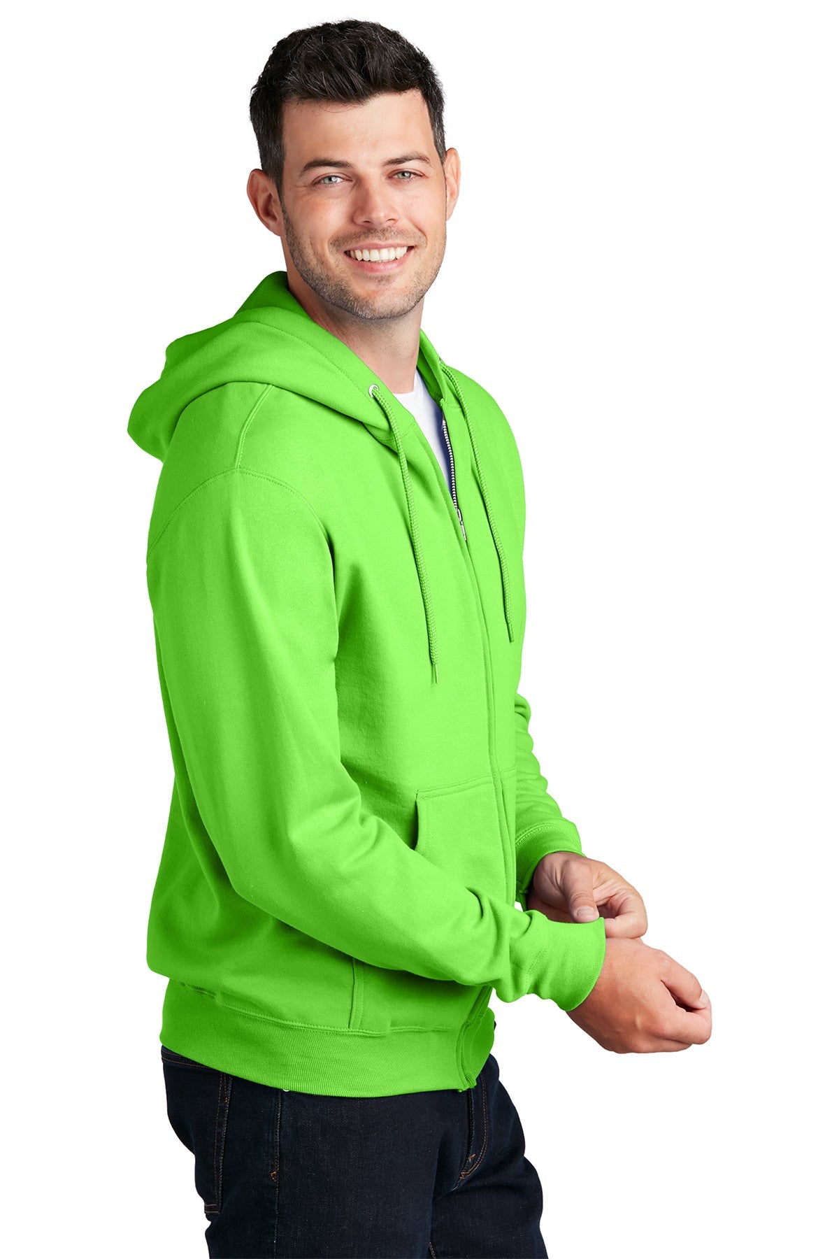 Port & Company Core Fleece Custom Zip Hoodies, Neon Green