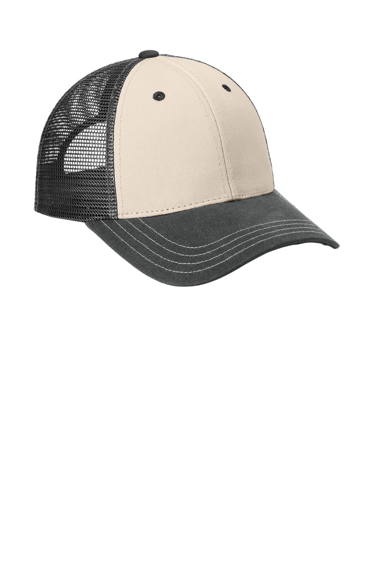 District Tri-Tone Mesh Back Caps, Sandstone/Charcoal/Black