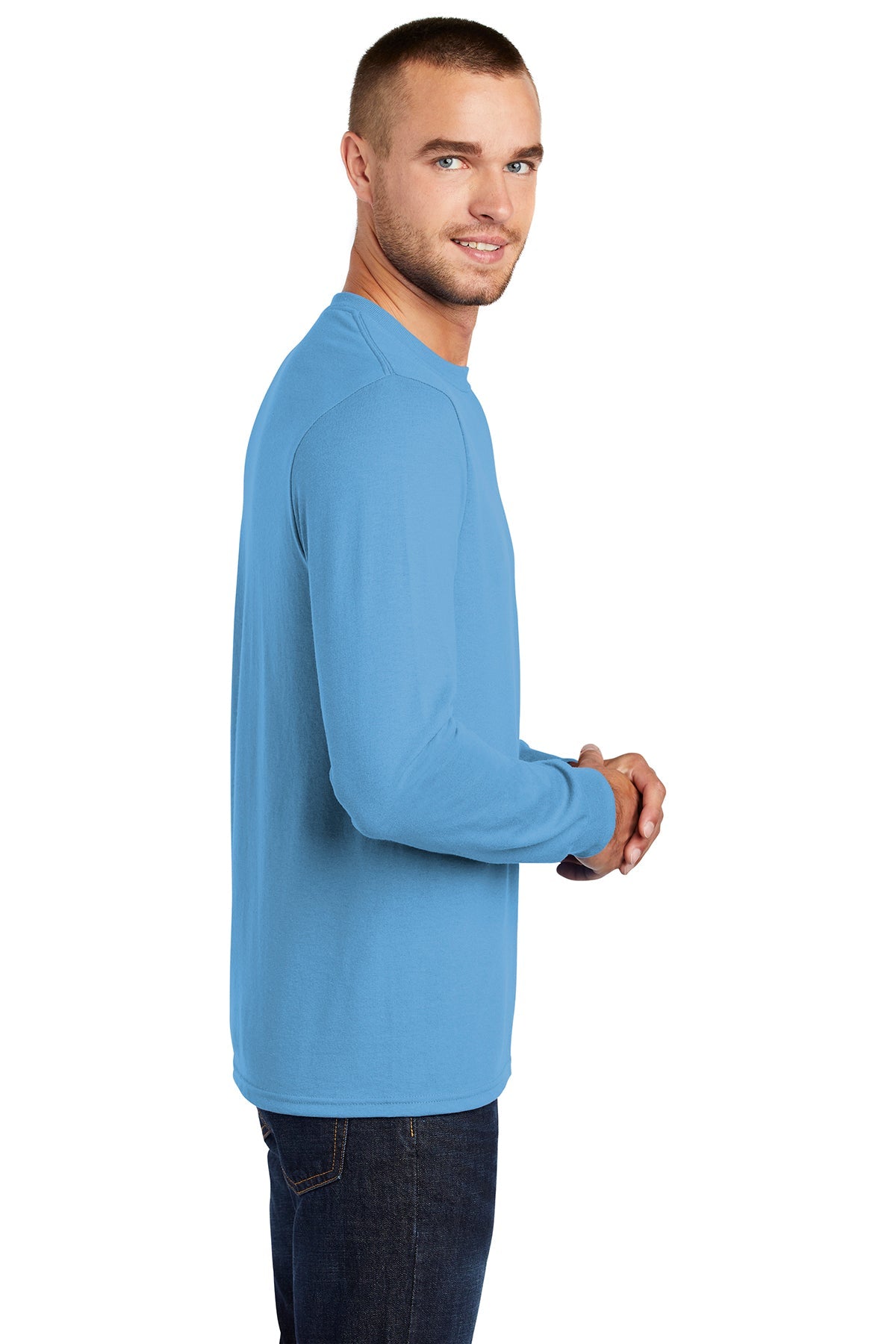 Port & Company Long Sleeve Custom Core Blend Tee's, Aquatic Blue