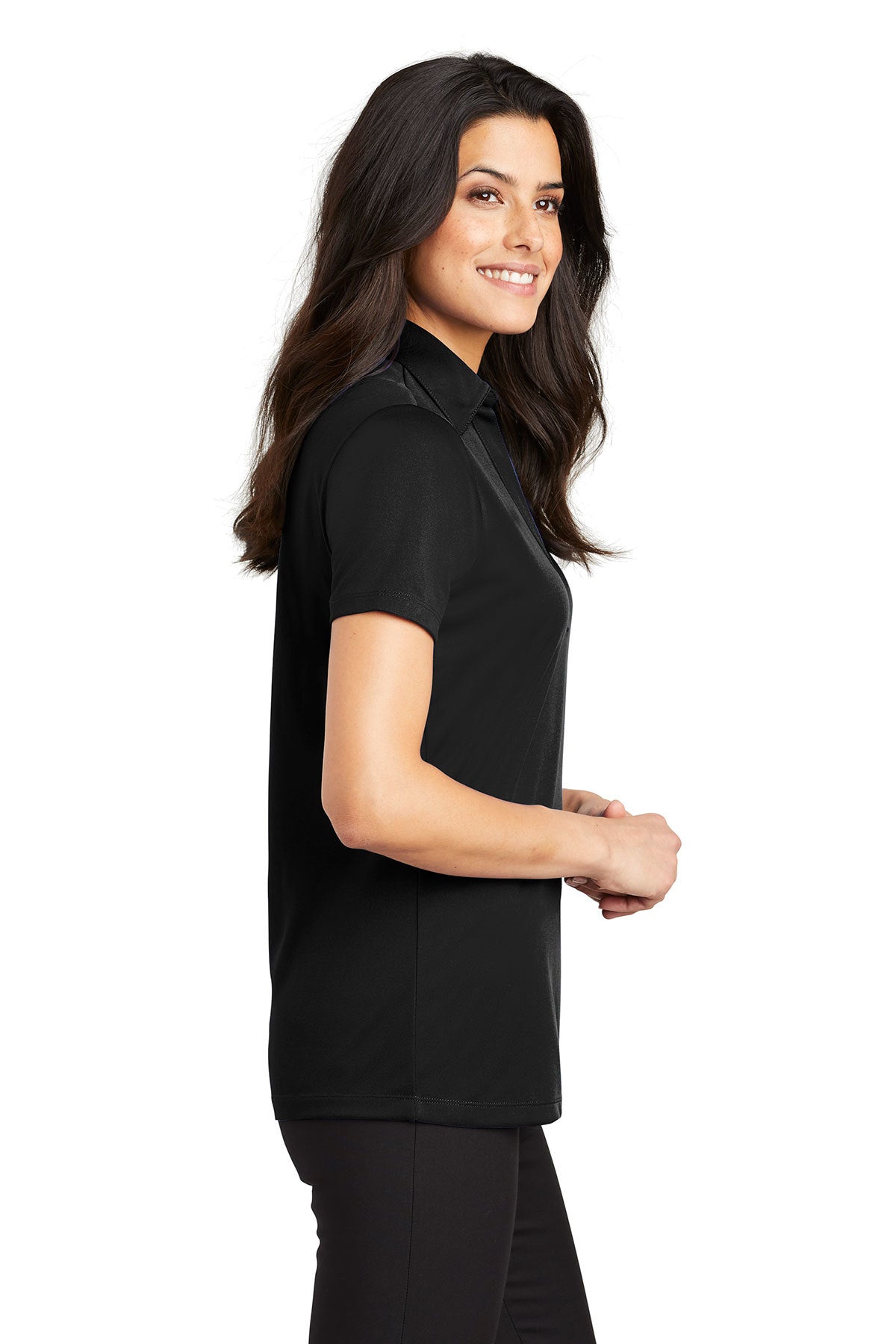 Port Authority Ladies Silk Touch Branded Performance Polos, Black [Winners Circle Group]