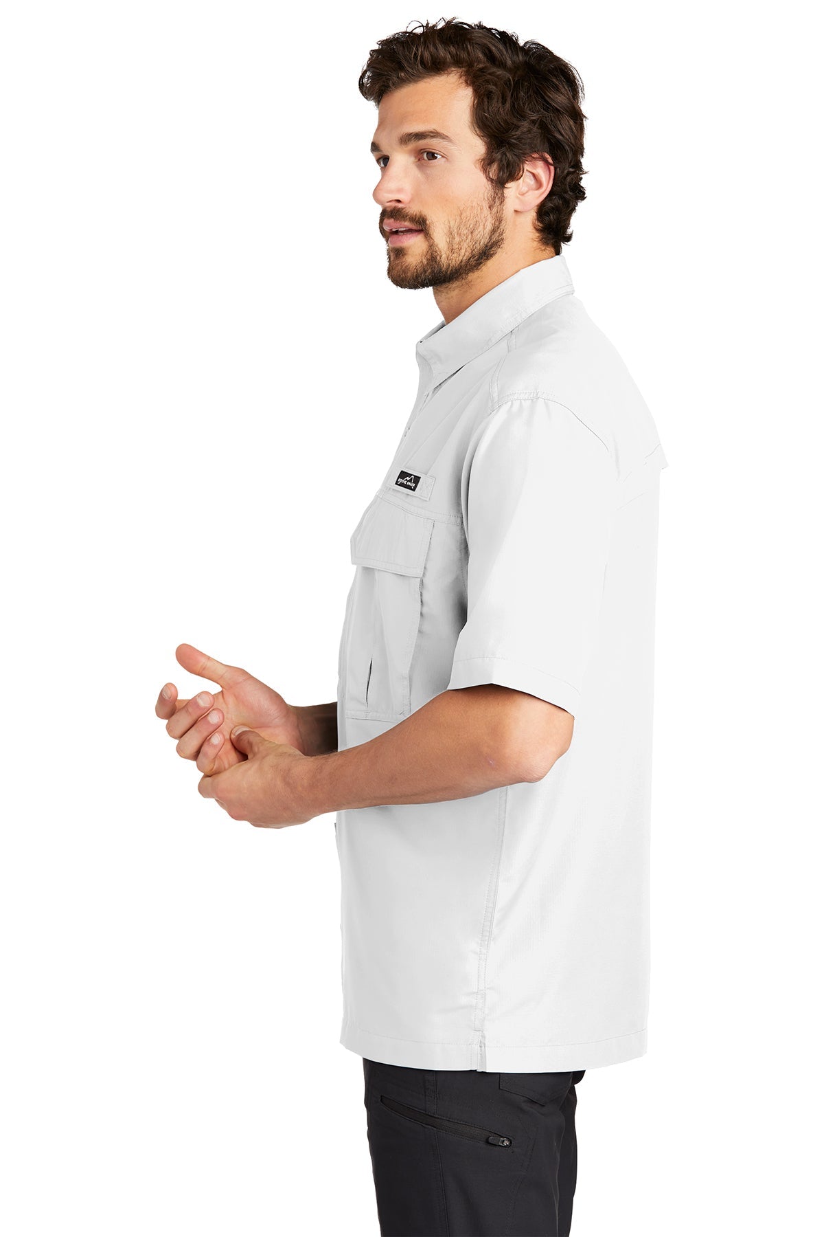 Eddie Bauer Short Sleeve Performance Branded Fishing Shirts, White [Dunbar]