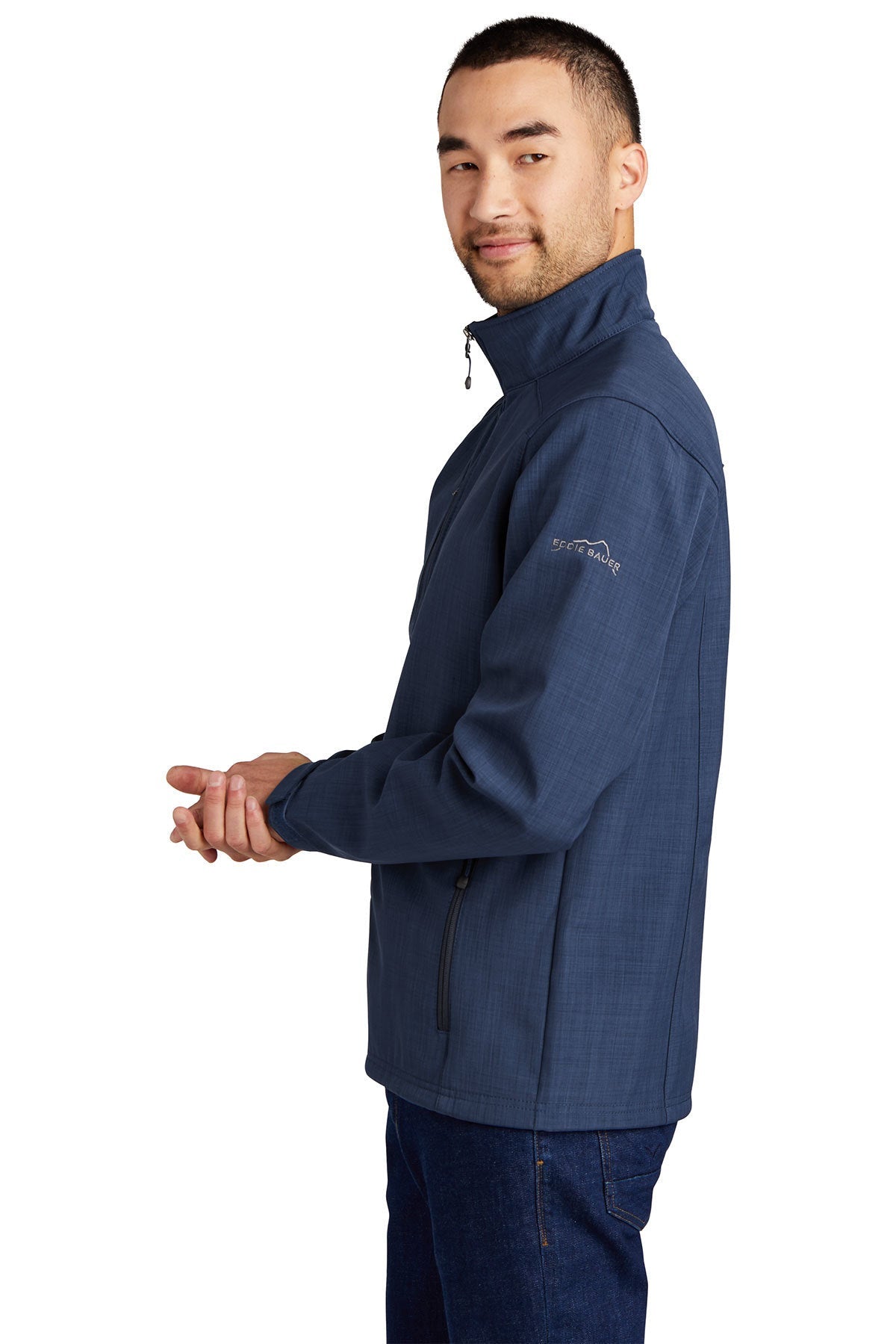 Eddie Bauer Shaded Crosshatch Custom Soft Shell Jackets, Blue [AL Adams Construction]