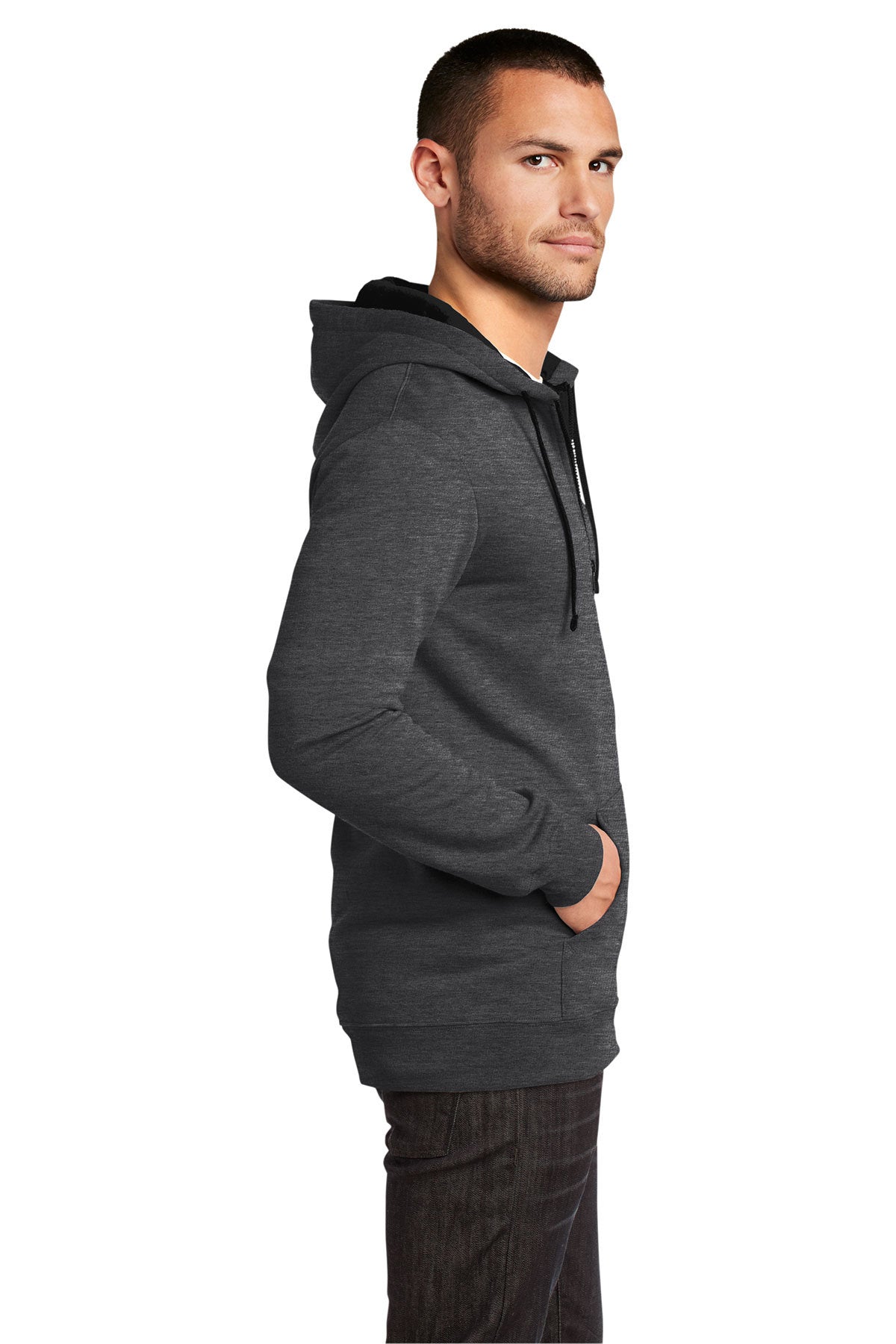 District Young Mens Concert Full-Zip Hoodies, Heathered Charcoal [Adam Equipment]