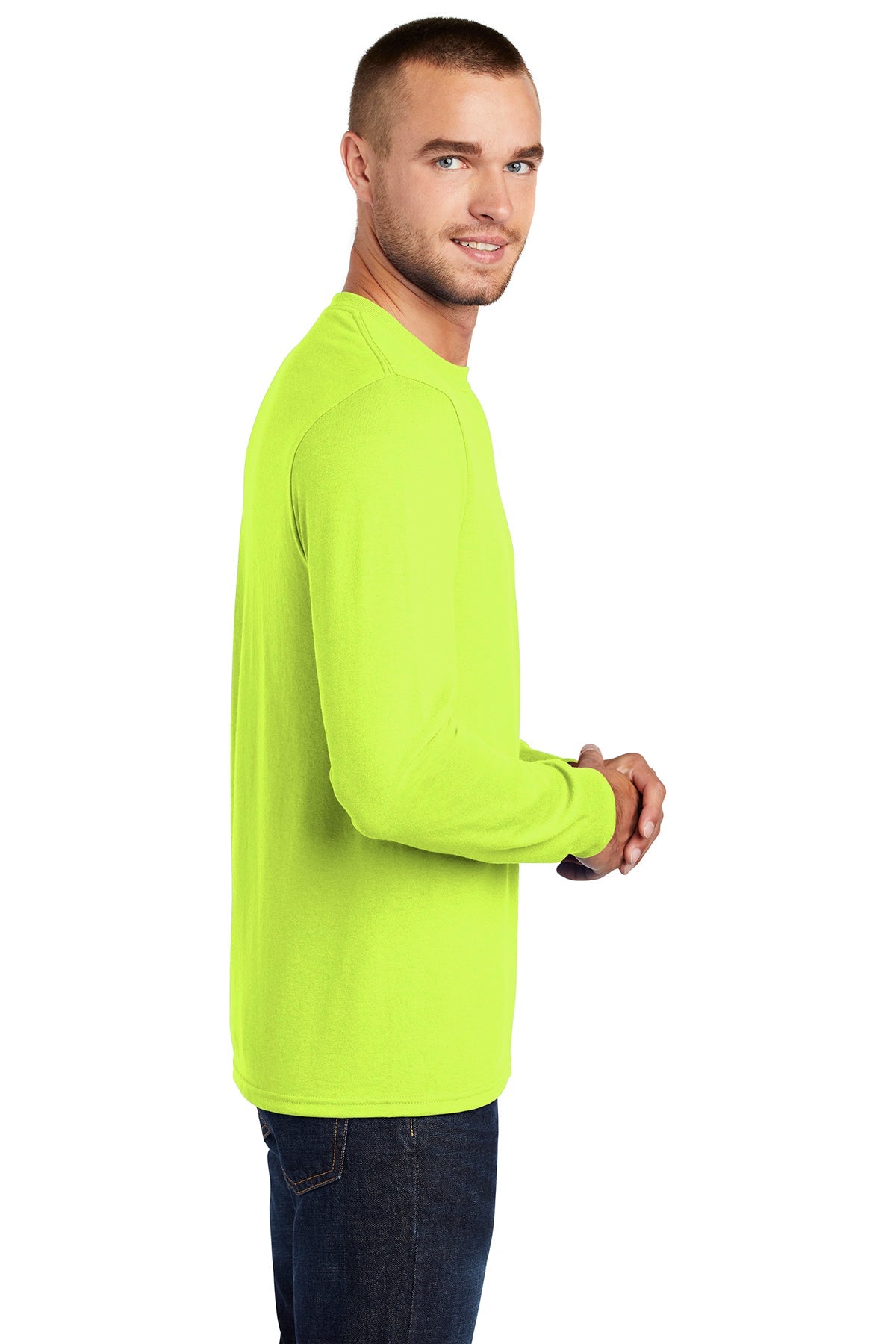 Port & Company Tall Long Sleeve Customized Core Blend Tee's, Safety Green