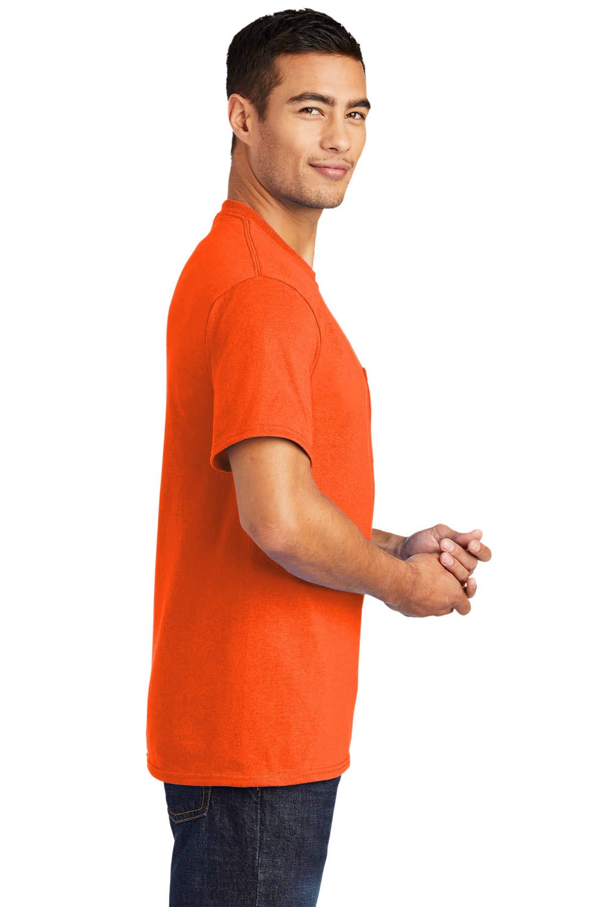 Port & Company Tall Core Blend Customized Pocket Tee's, Safety Orange