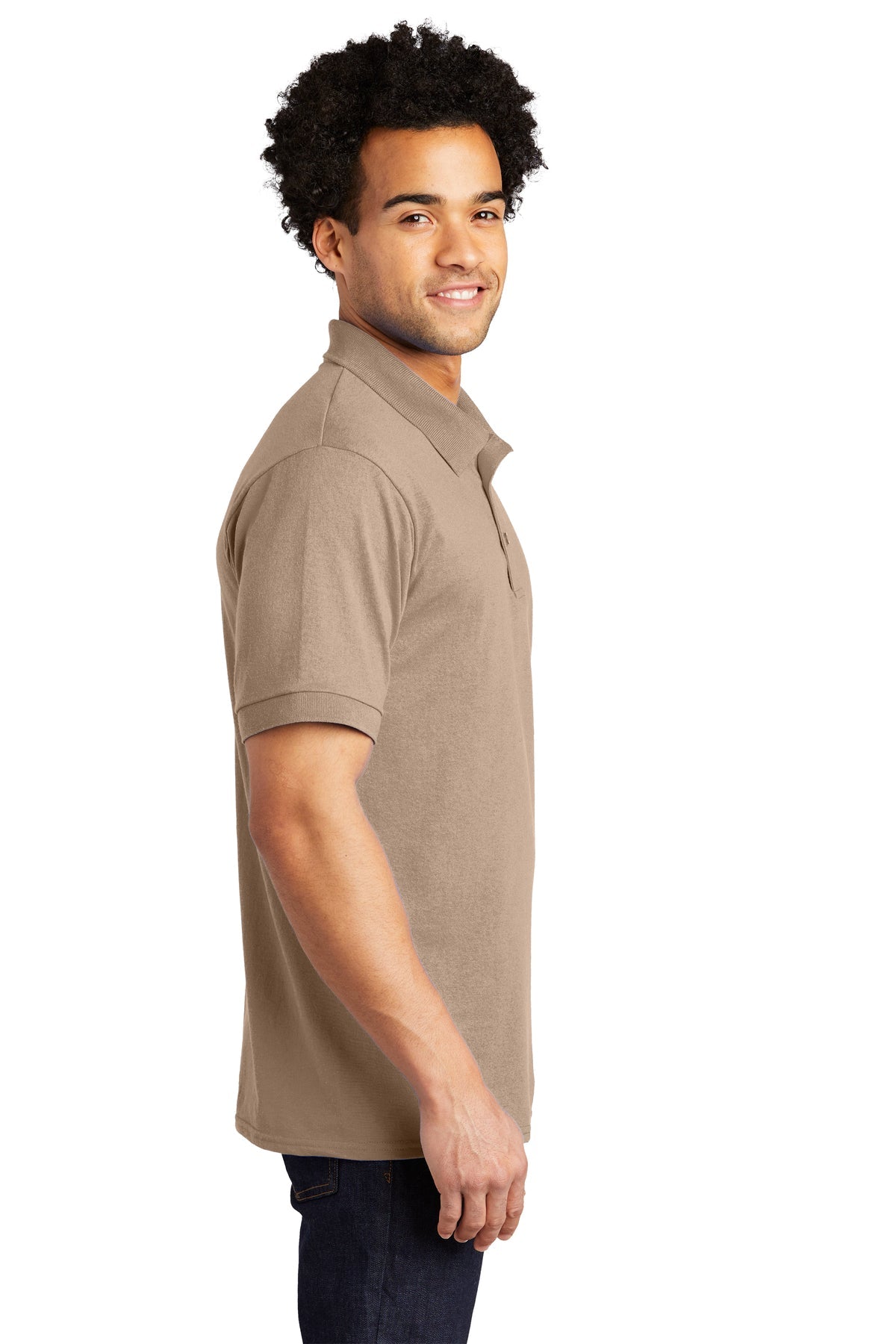 Port & Company Tall Jersey Knit Branded Polos, Sand