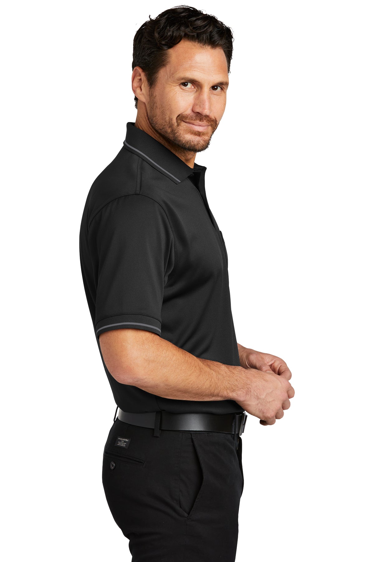 cornerstone_cs415 _black/ smoke grey_company_logo_polos