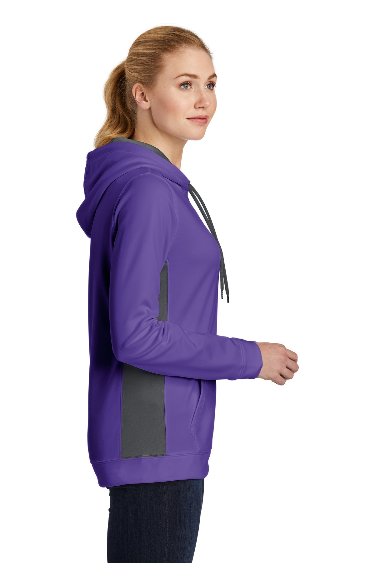 Sport-Tek Ladies Sport-Wick Fleece Colorblock Custom Hooded Pullovers, Purple/ Dark Smoke Grey [Better World Books]