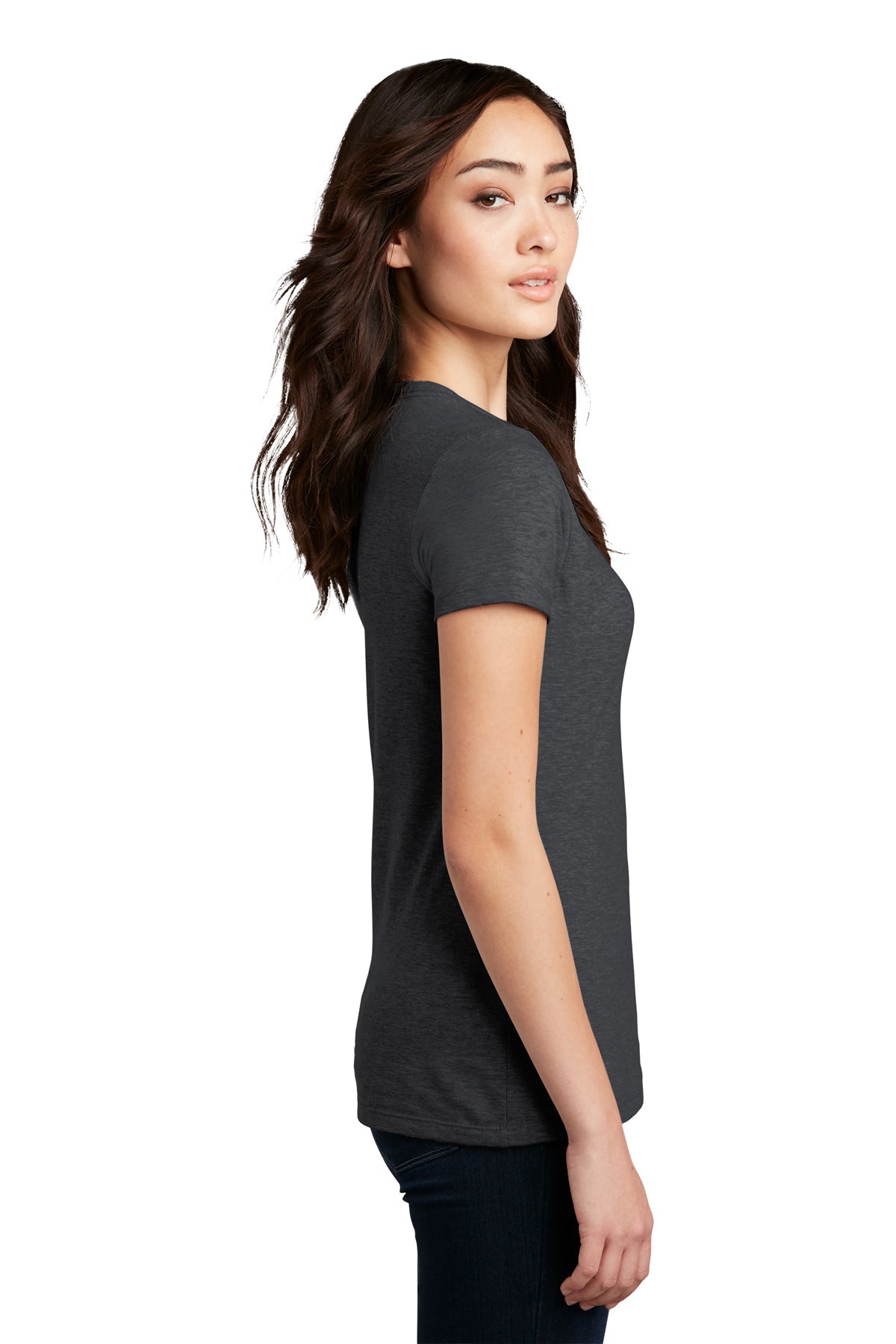 District Made Ladies Perfect Blend Crew Tee's, Heathered Charcoal