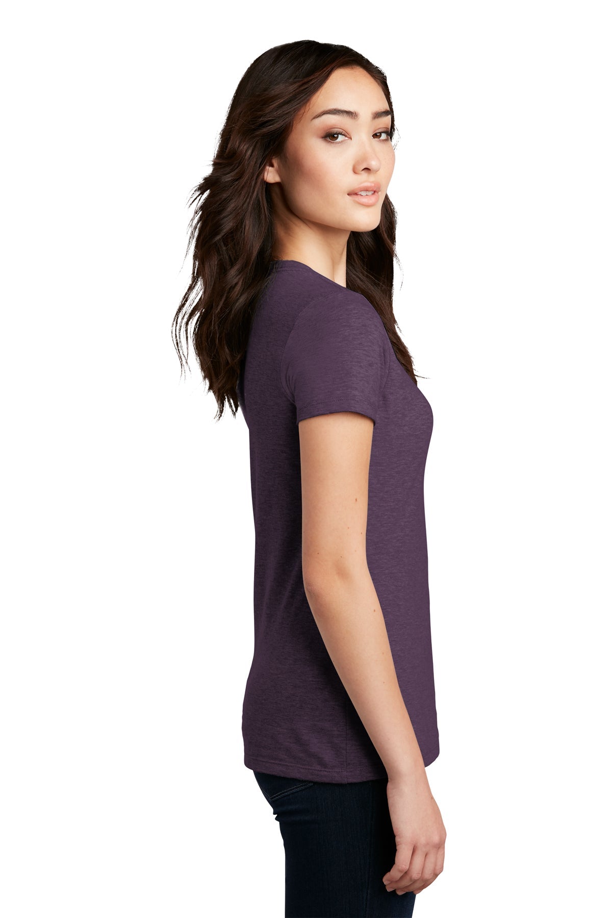 District Made Ladies Perfect Blend Crew Tee's, Heathered Eggplant