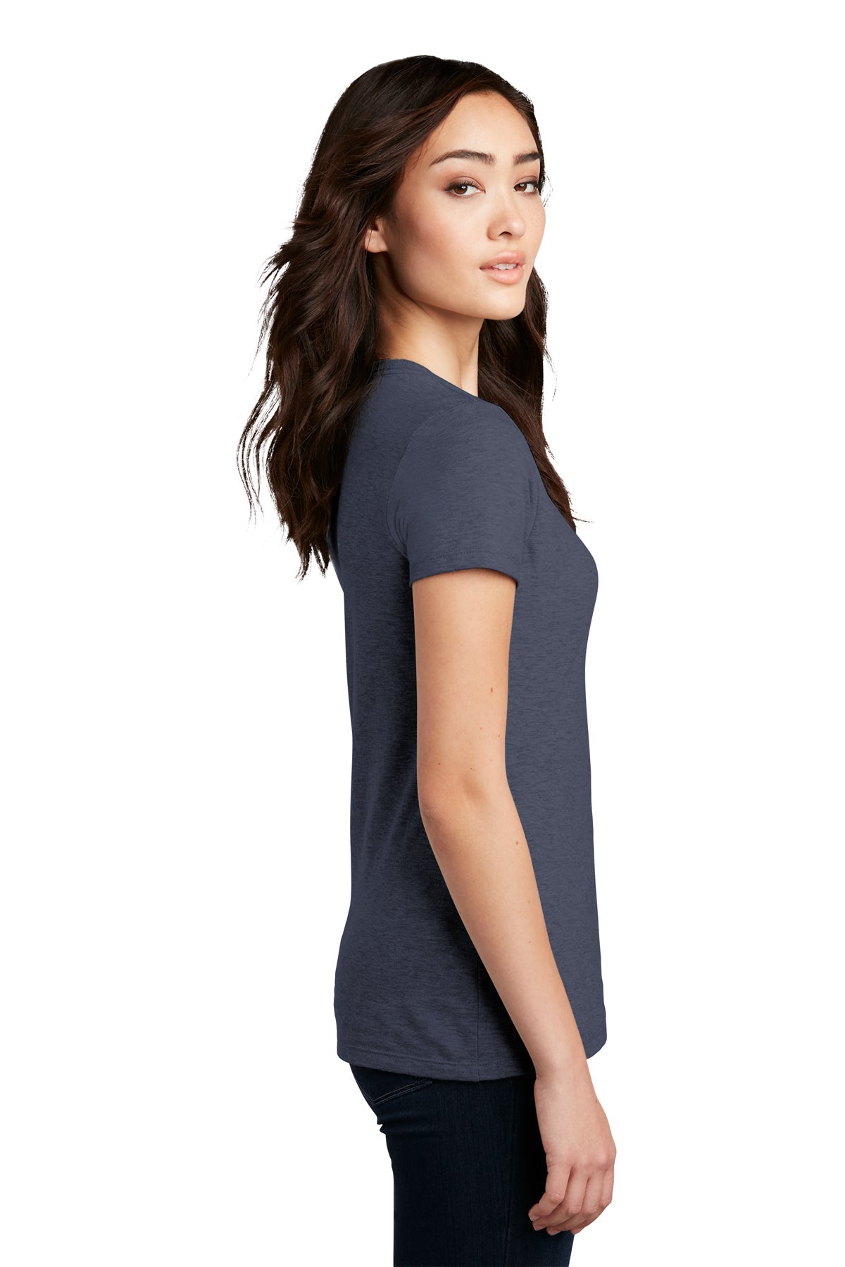 District Made Ladies Perfect Blend Crew Tee's, Heathered Navy