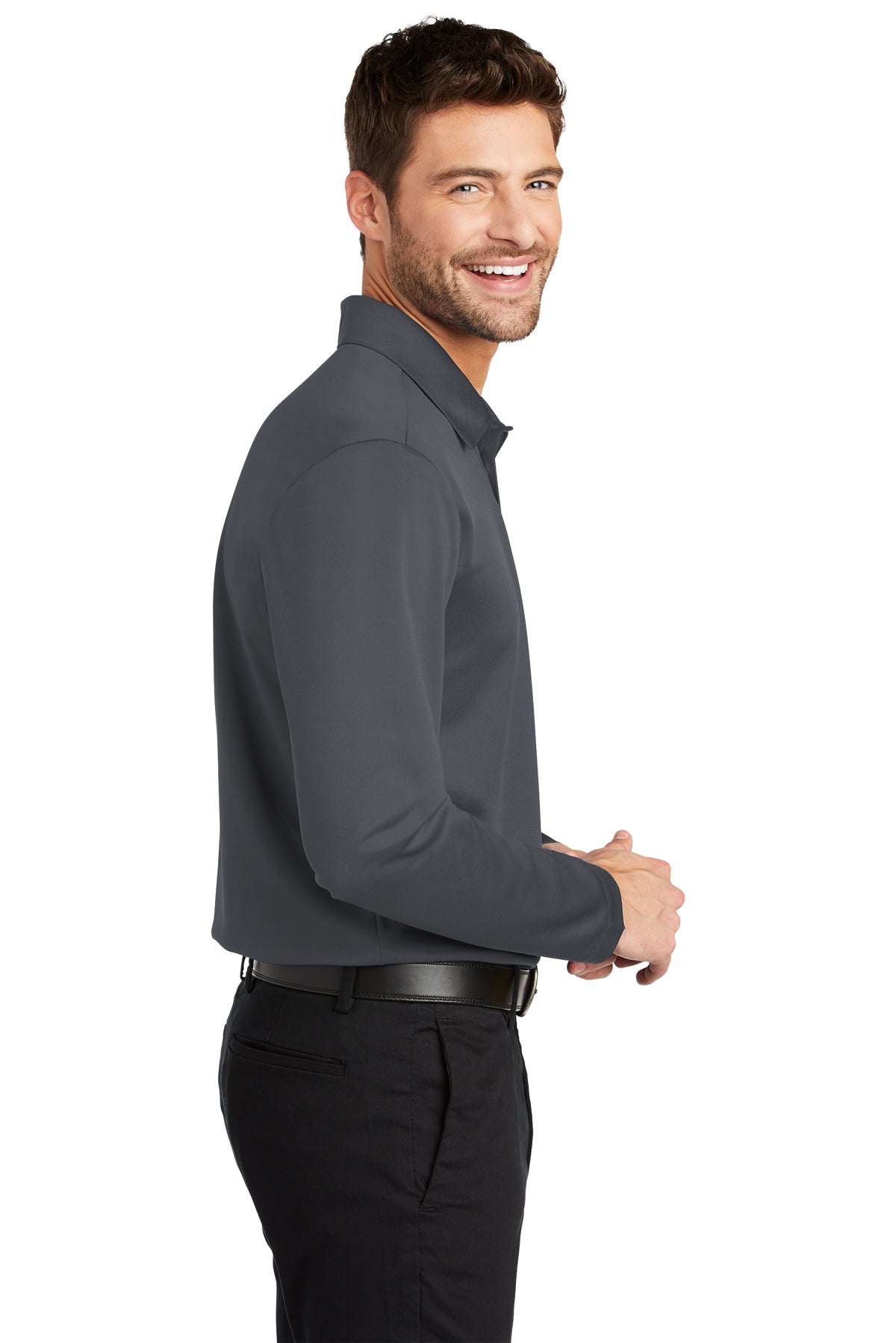 port authority_k540ls _steel grey_company_logo_polos
