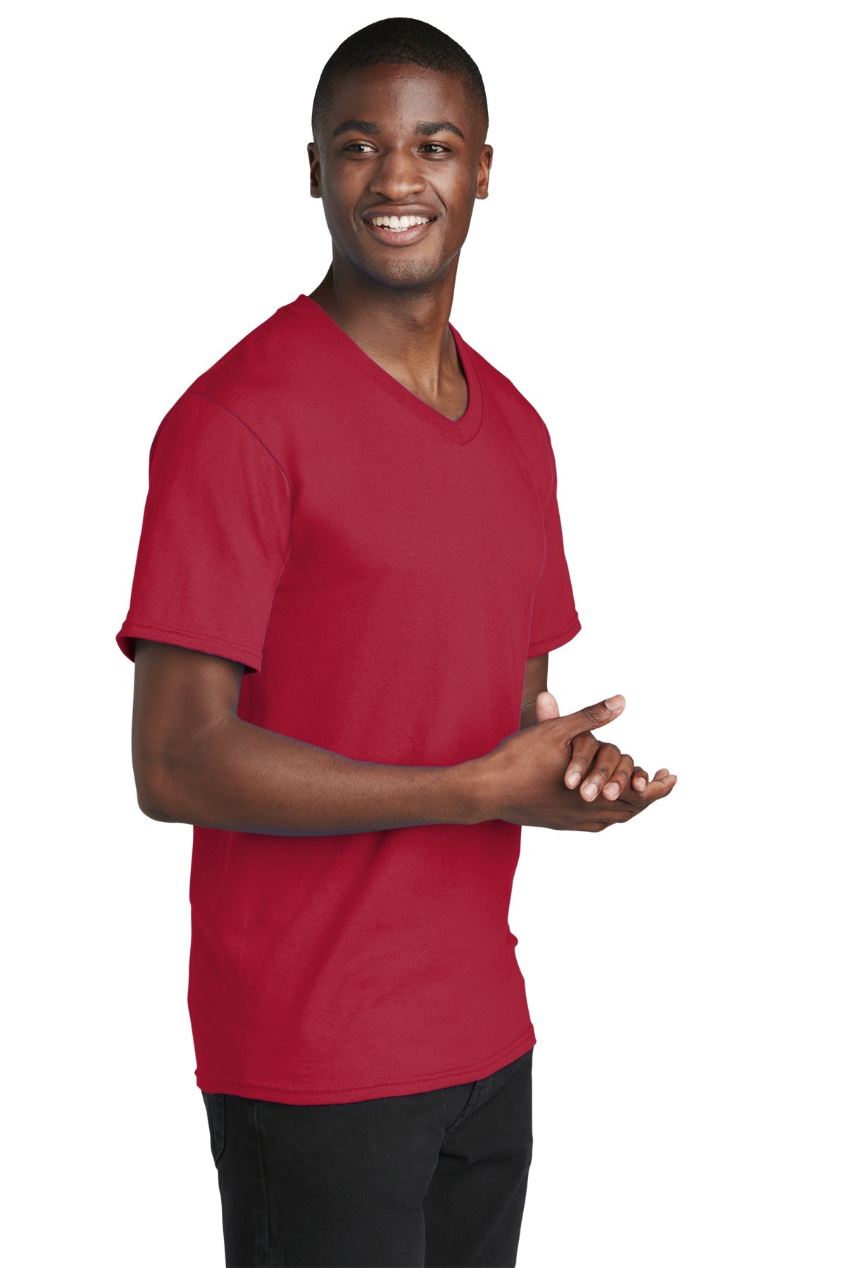 Port & Company Core Cotton Customized V-Neck Tee's, Red