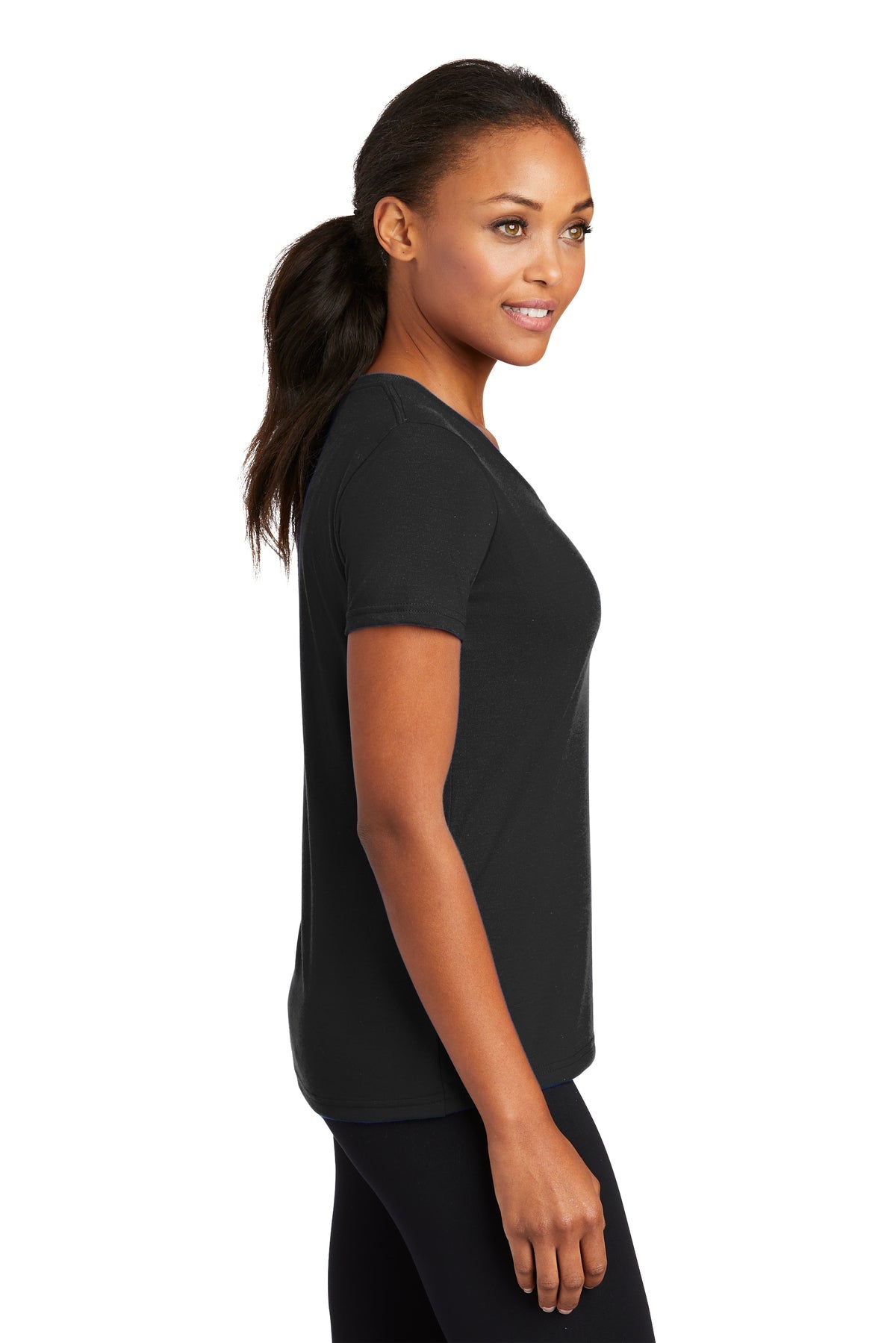 Port & Company Ladies Performance Blend Custom V-Neck Tee's, Jet Black