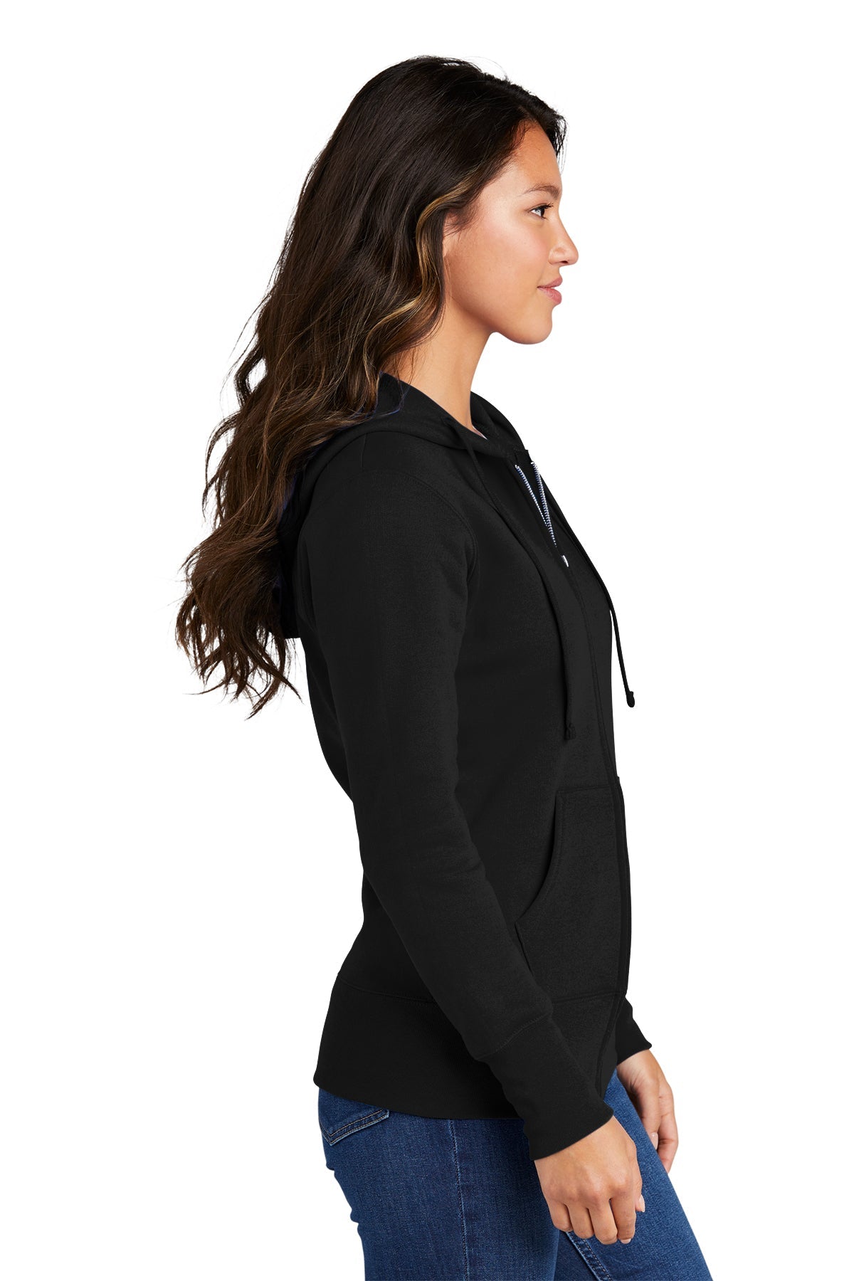 Port & Company Ladies Core Fleece Customized Zip Hoodies, Jet Black [Mosaic Animal Emergency and Specialty]