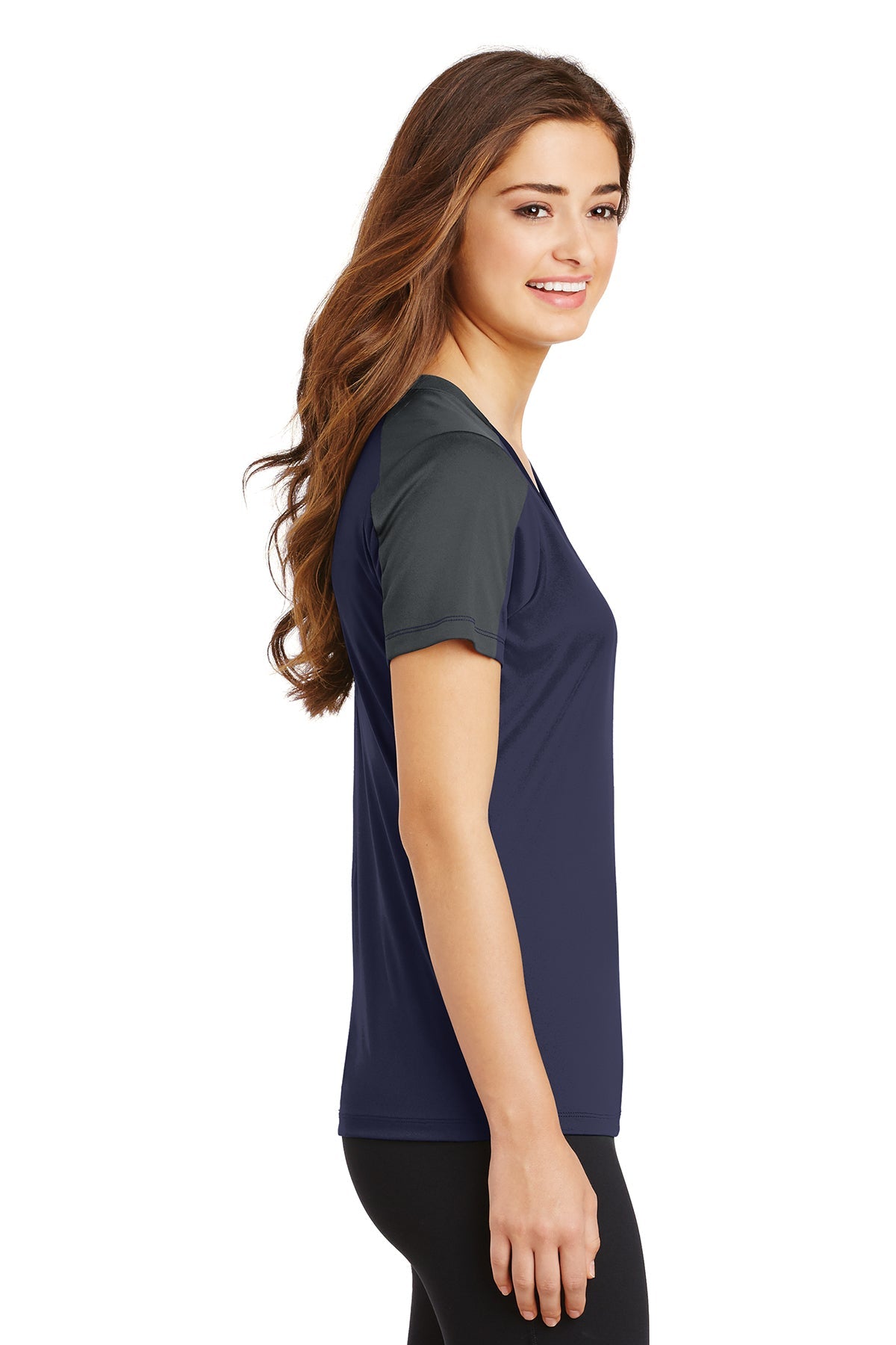 Sport-Tek Ladies PosiCharge Competitor Sleeve-Blocked V-Neck Tee