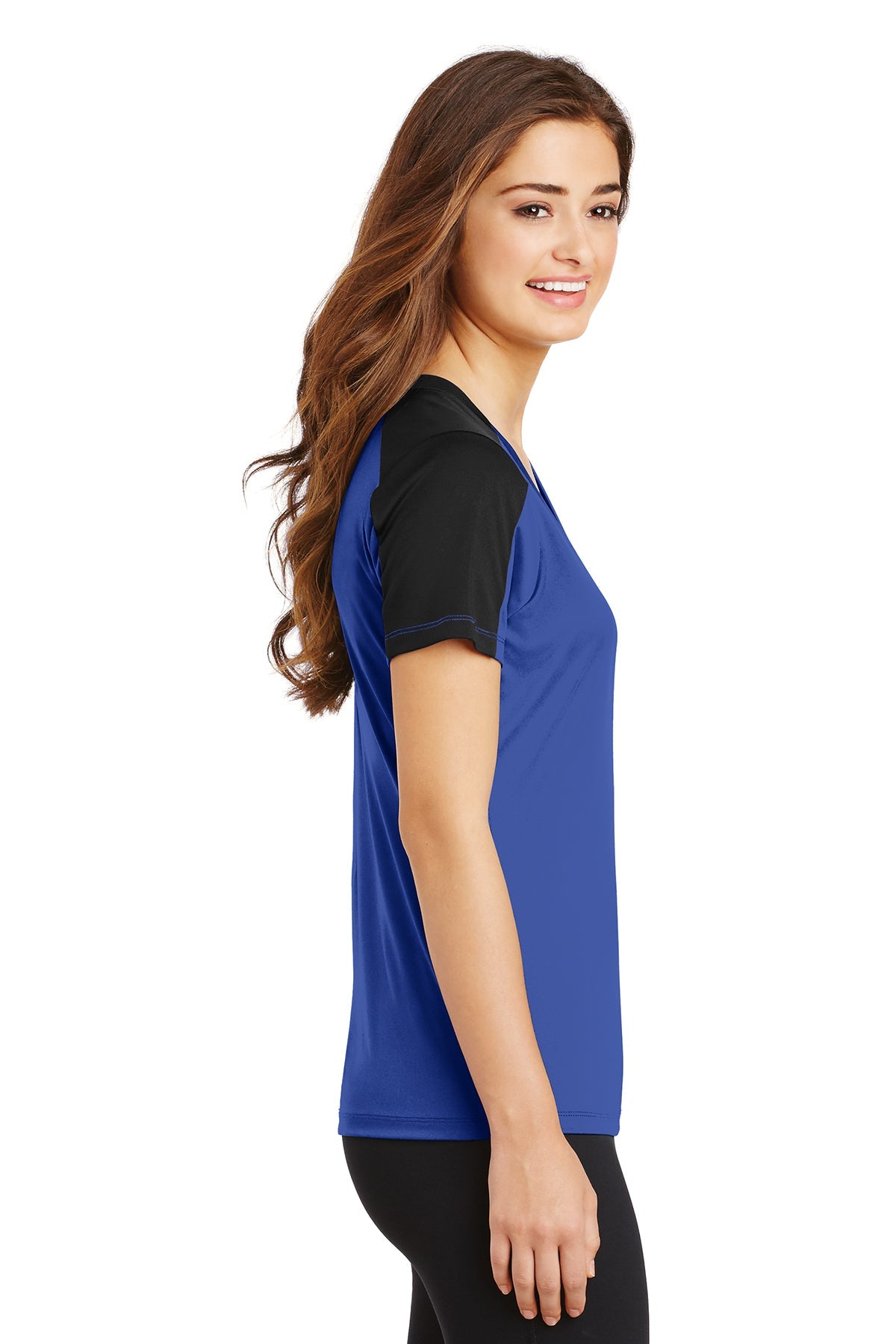 Sport-Tek Ladies PosiCharge Competitor Sleeve-Blocked V-Neck Tee