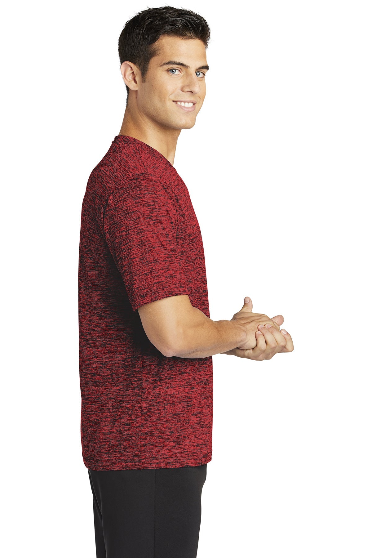 Sport-Tek PosiCharge Branded Electric Heather Tee's, Deep Red- Black Electric