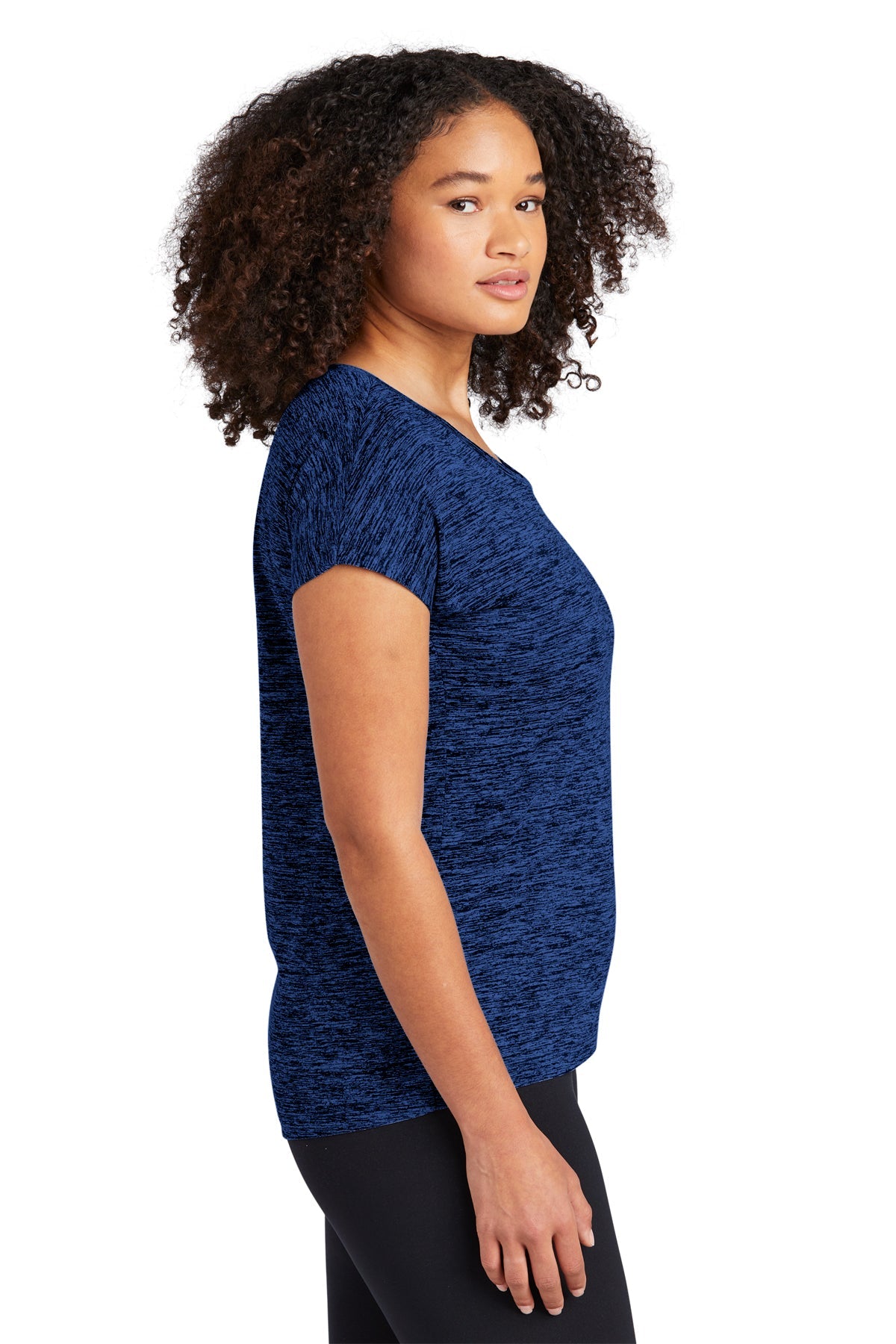 Sport-Tek Ladies PosiCharge Electric Heather Customized Sporty Tee's, Dark Royal- Black Electric
