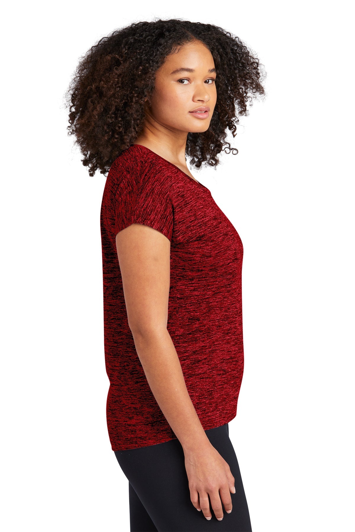 Sport-Tek Ladies PosiCharge Electric Heather Customized Sporty Tee's, Deep Red- Black Electric