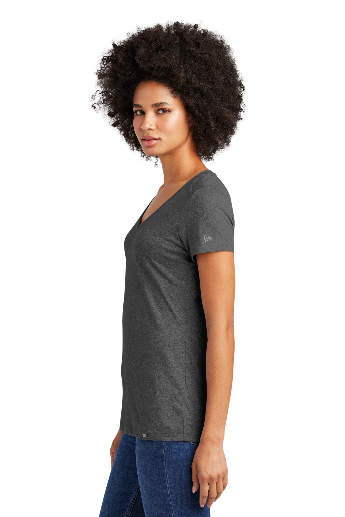 New Era Ladies Heritage Blend V-Neck Custom Printed Tee's, Black Heather
