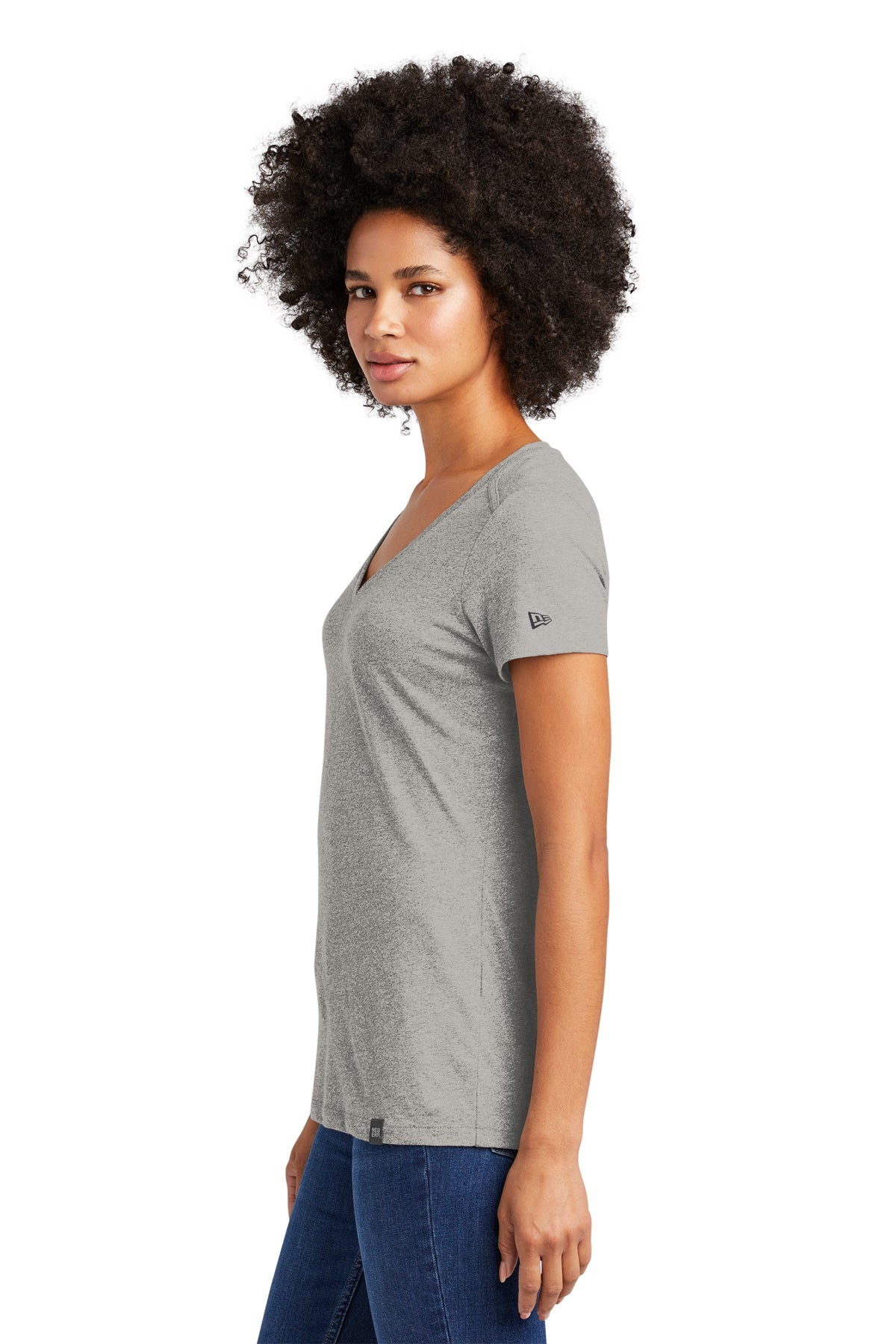 New Era Ladies Heritage Blend V-Neck Printed Tee's, Light Graphite Twist
