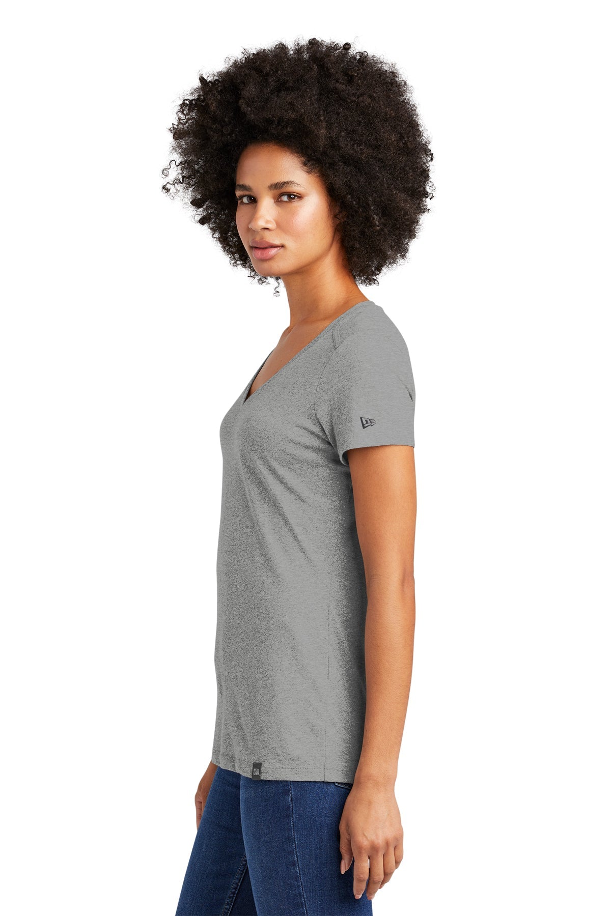 New Era Ladies Heritage Blend V-Neck Custom Printed Tee's, Shadow Grey Heather