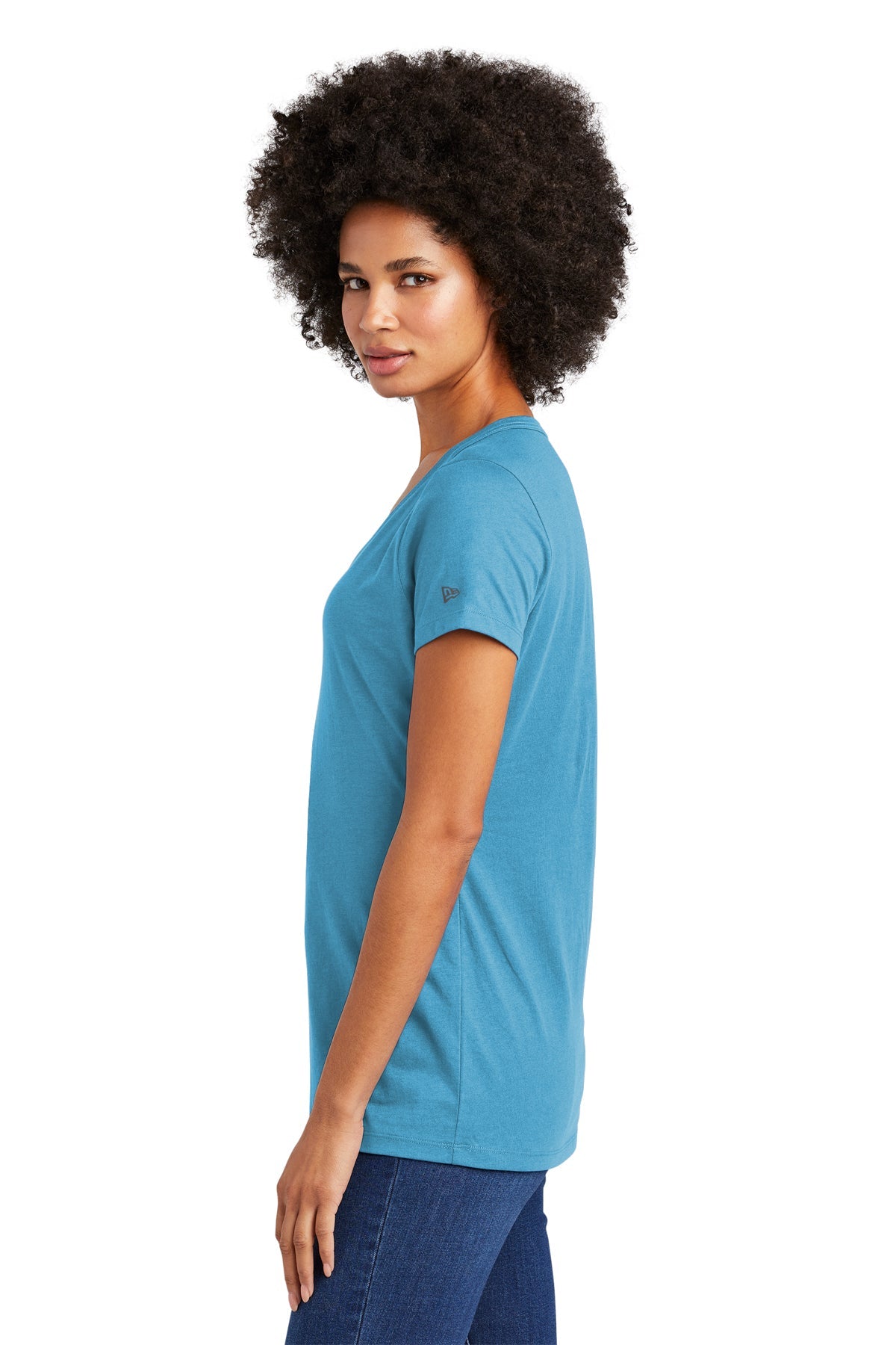 New Era Ladies Heritage Blend V-Neck Custom Printed Tee's, Sky Blue